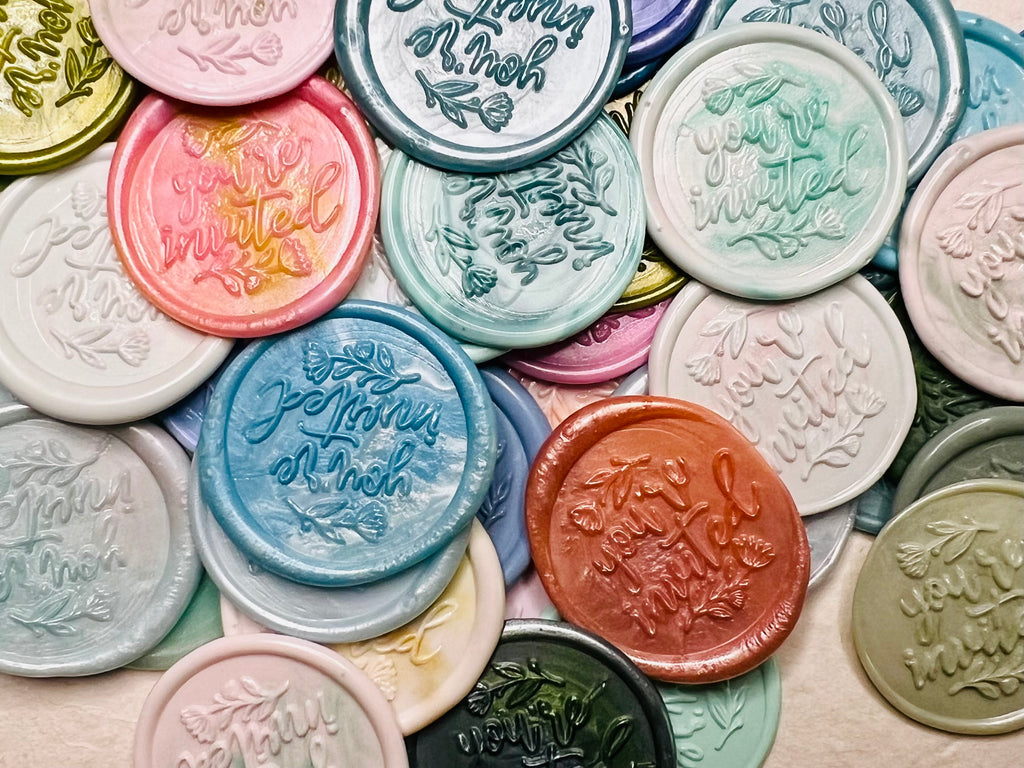 Embossed "You're Invited" wax seal stickers are a easy and personal way to update your stationery and invites