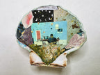 Handmade shell dish with collage of office under moon phases