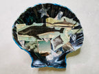 Deep ocean-themed shell trinket dish with shark collage