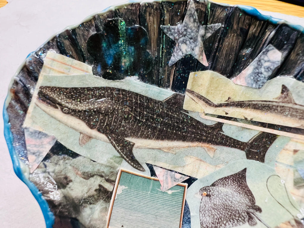 Iridescent glitter highlights add shimmer to ocean-inspired decor