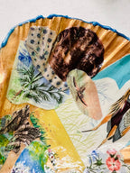 Handmade trinket shell with vintage collage art featuring sea life, shells, moon phases, and a heron illustration