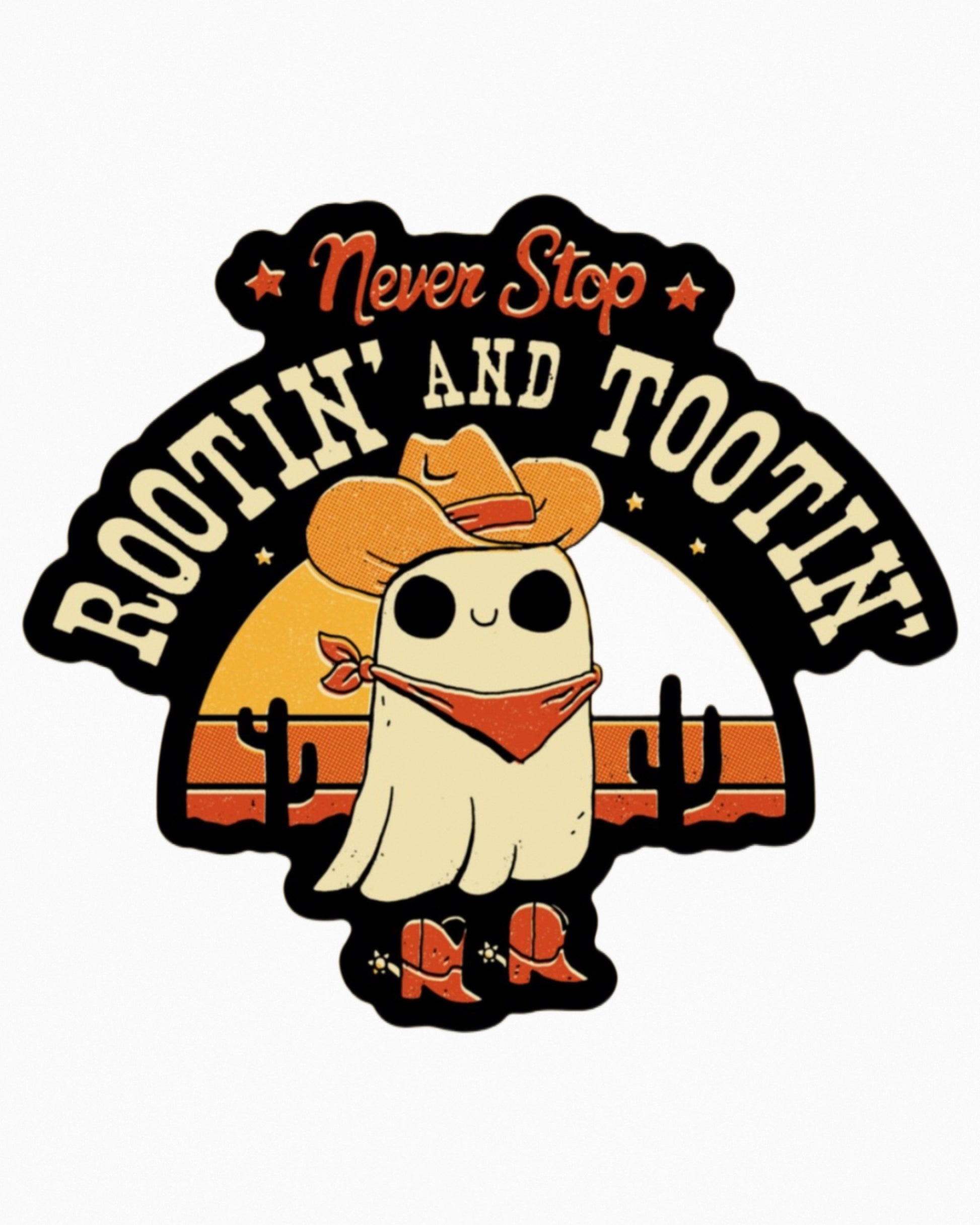 Playful ghost sticker in cowboy boots with southwestern charm