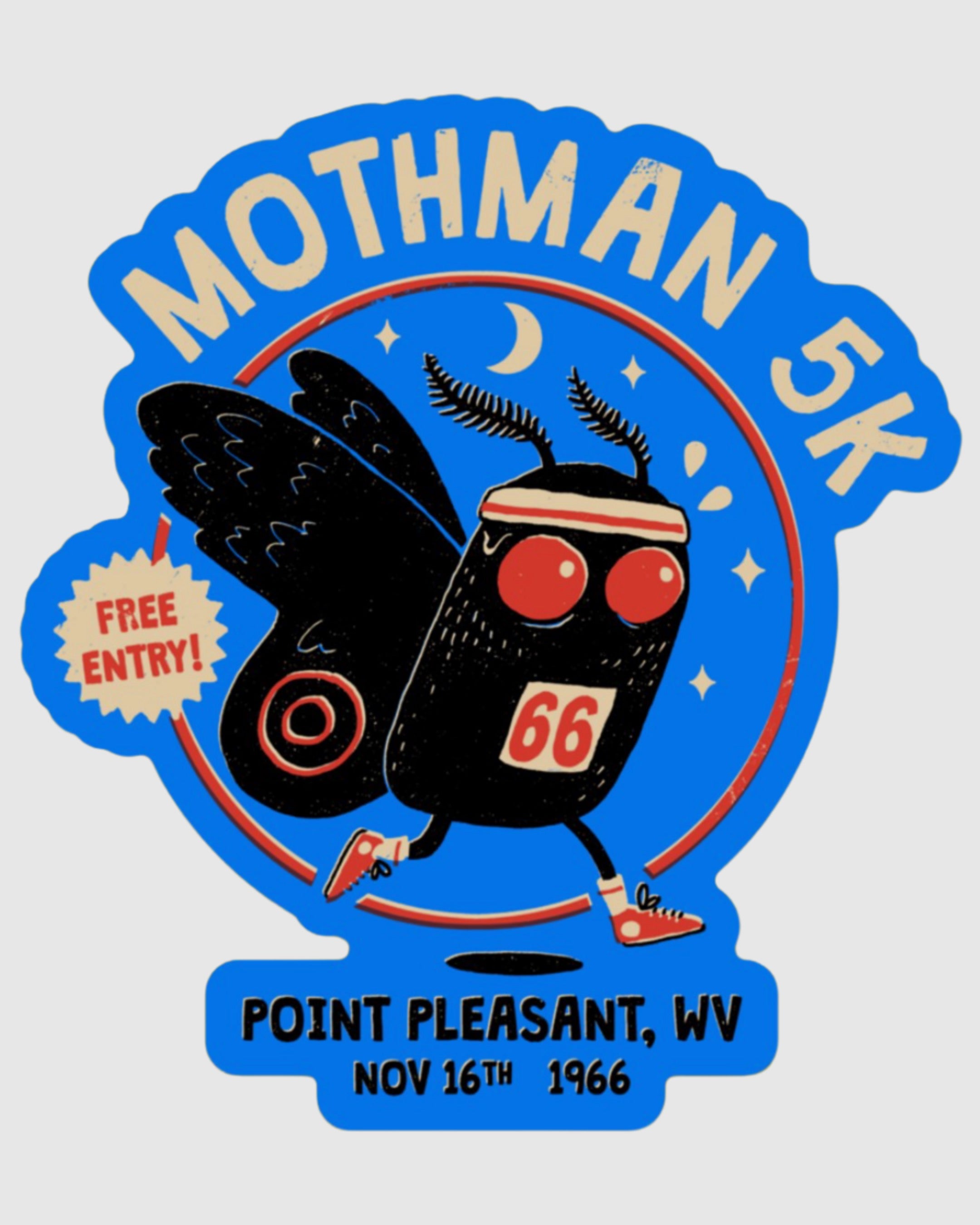 Inspiring sticker featuring a fearless moth racing toward victory with sparkle