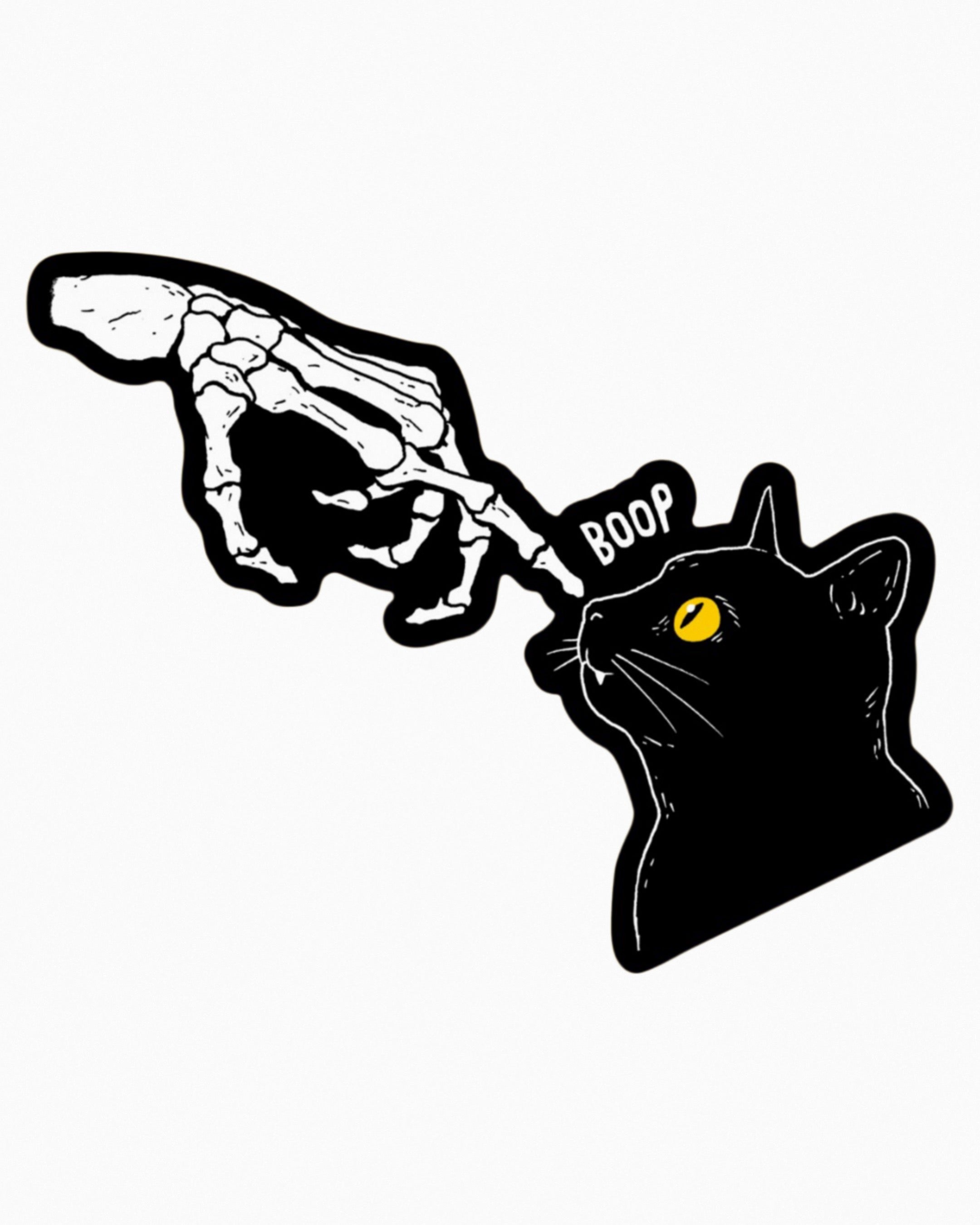 Adorable black cat sticker with playful "boop" design