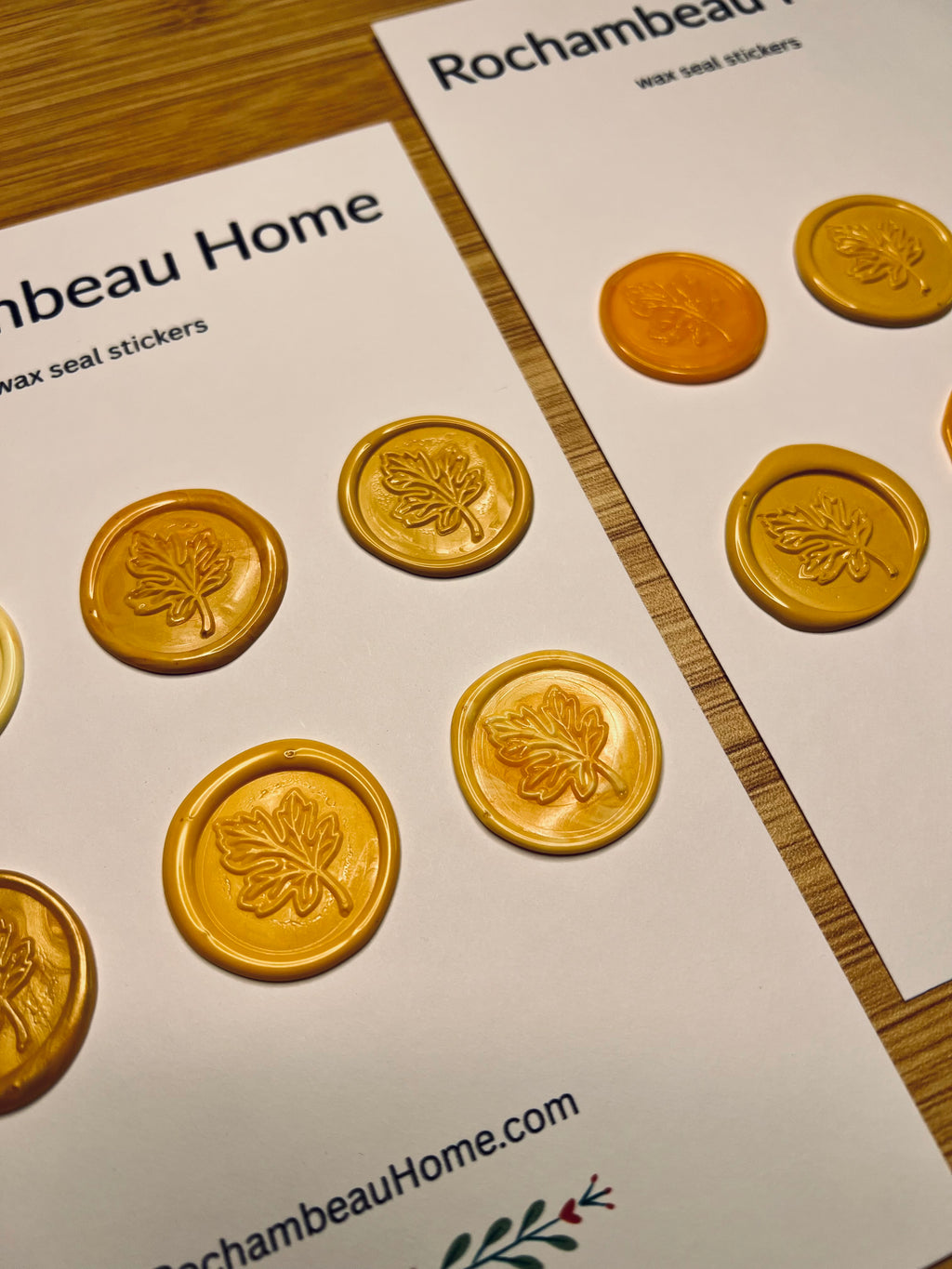 Falling for You Maple Leaf Wax Seal Stickers on a sheet with 'Rochambeau Home' branding.