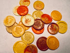Collection of Falling for You Maple Leaf Wax Seal Stickers - maple leaf-patterned seals in various colors on a neutral background