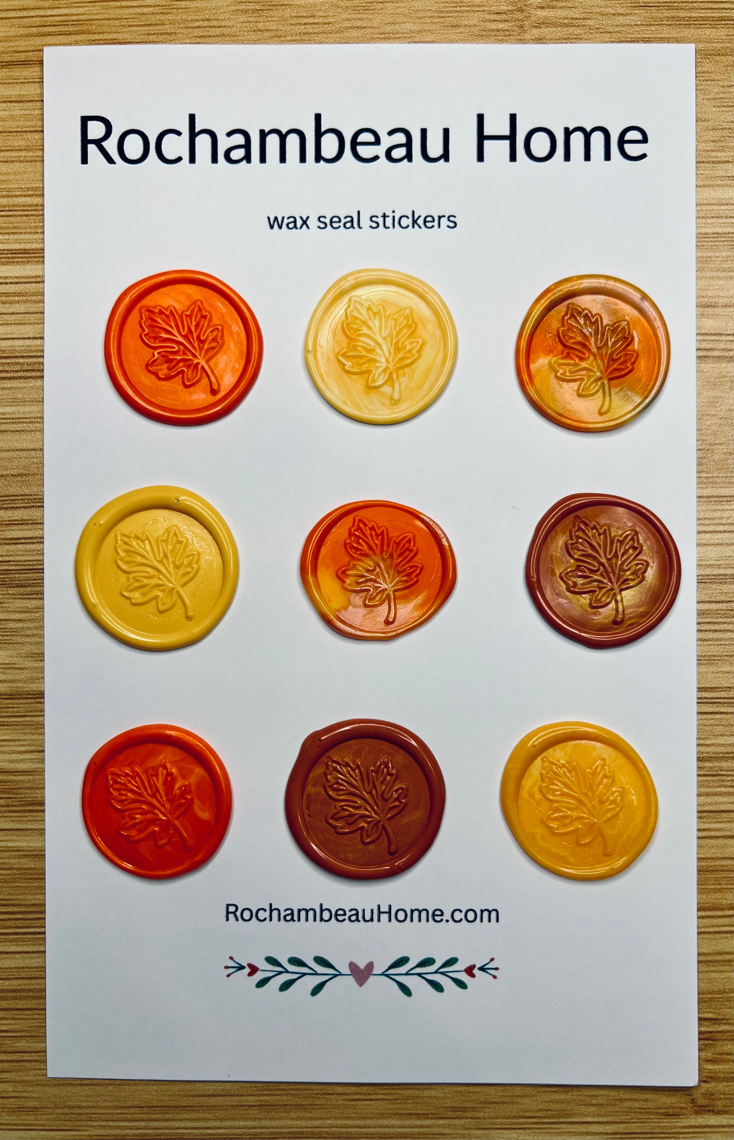 Falling for You Maple Leaf Wax Seal Stickers on a 9 pack card in the combo theme colors