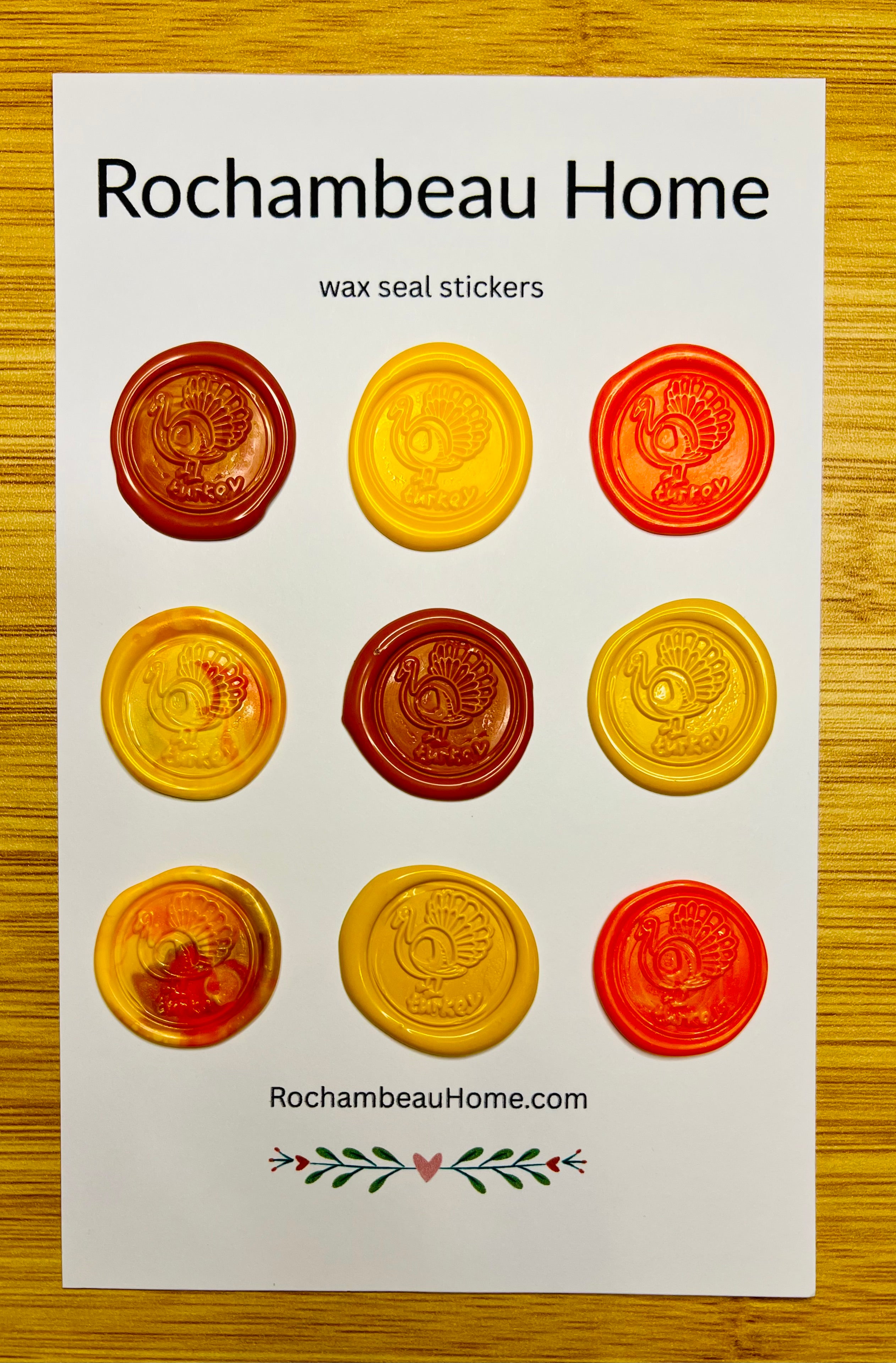 9 pack card of Gobble & Glow wax seal stickers in the combo color