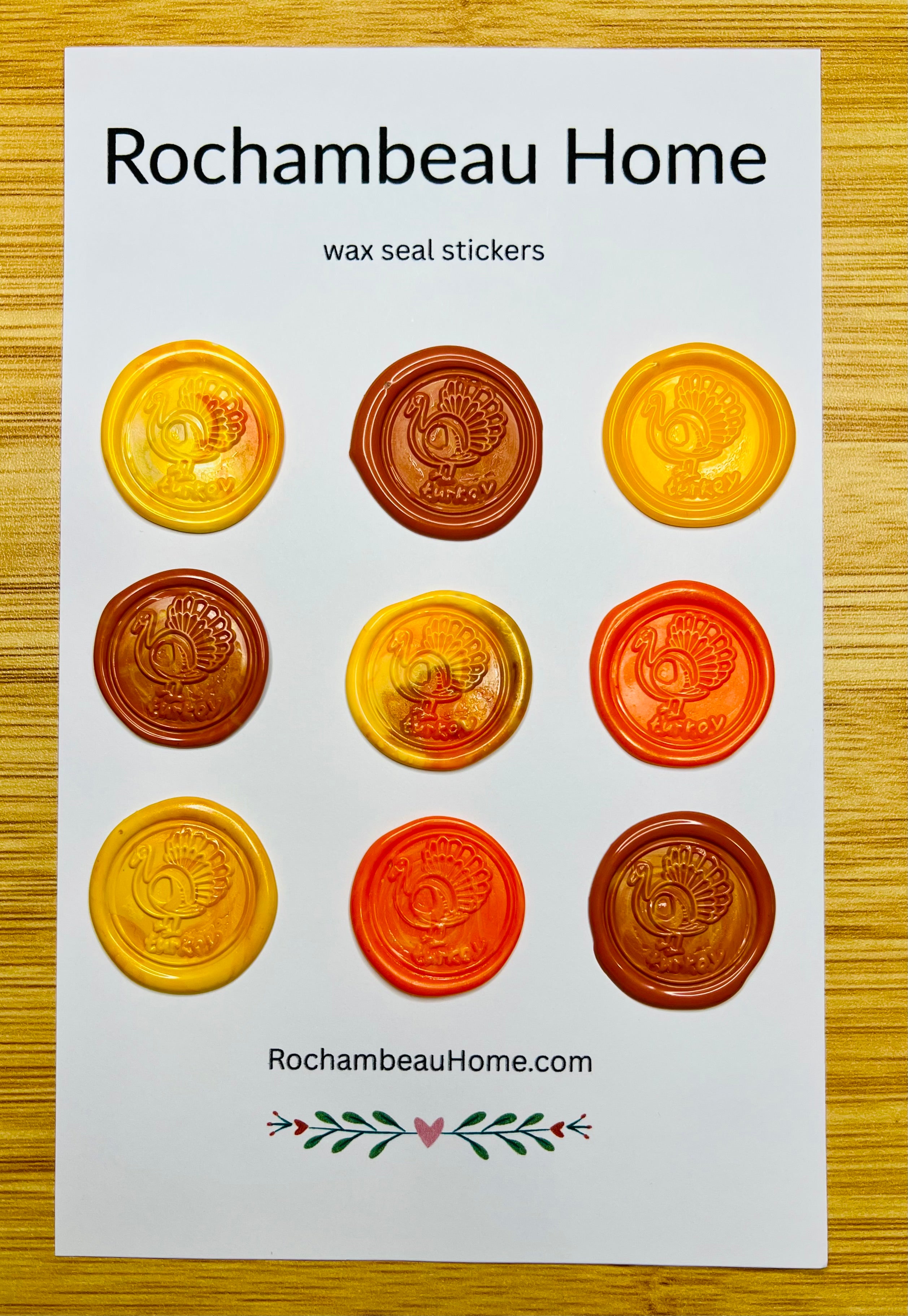 9 pack of Gobble & Glow wax seal stickers in the orange theme color combination