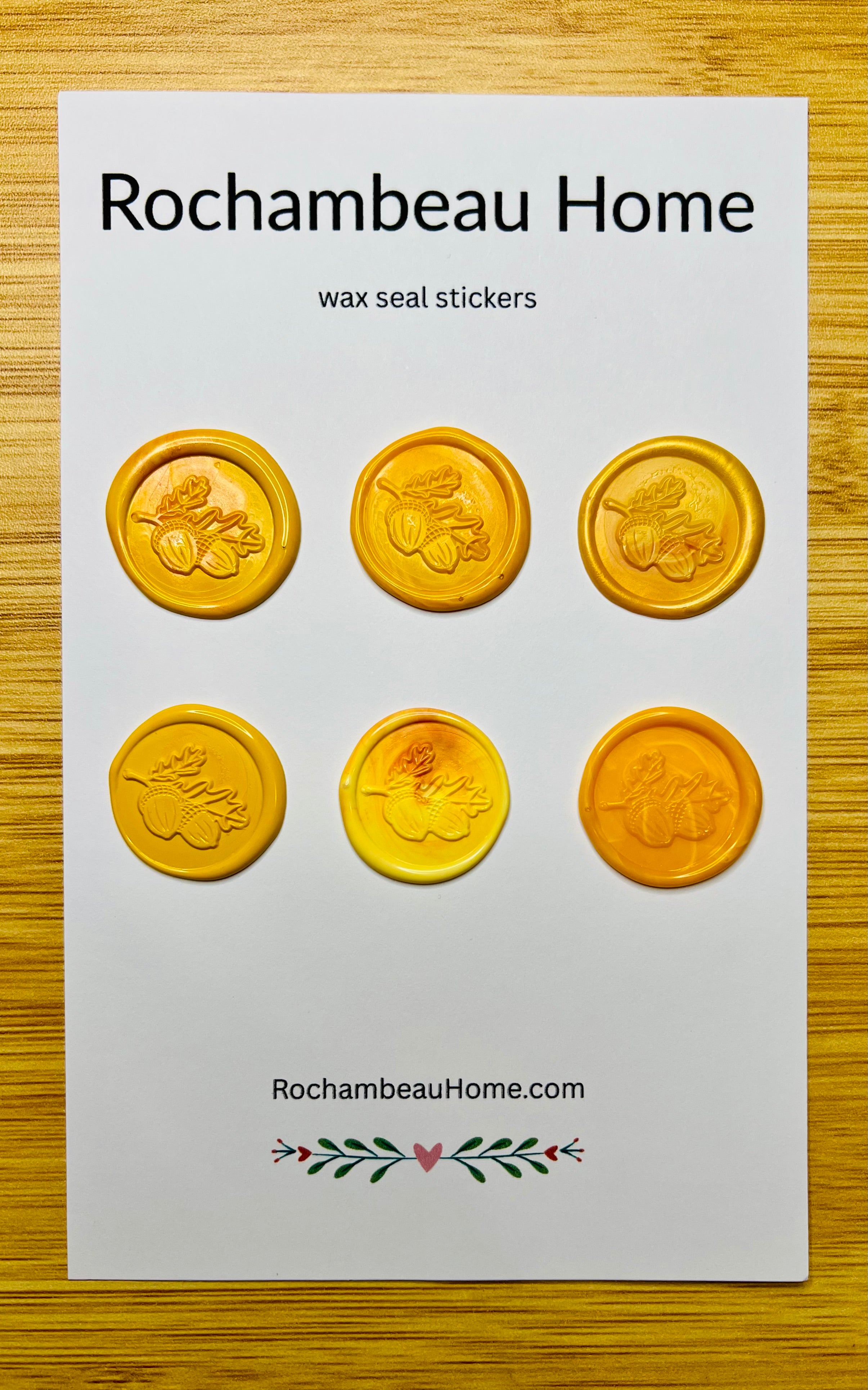 6 pack card of the Golden Harvest Oak Leaf & Acorn Wax Seal Stickers in a yellow theme