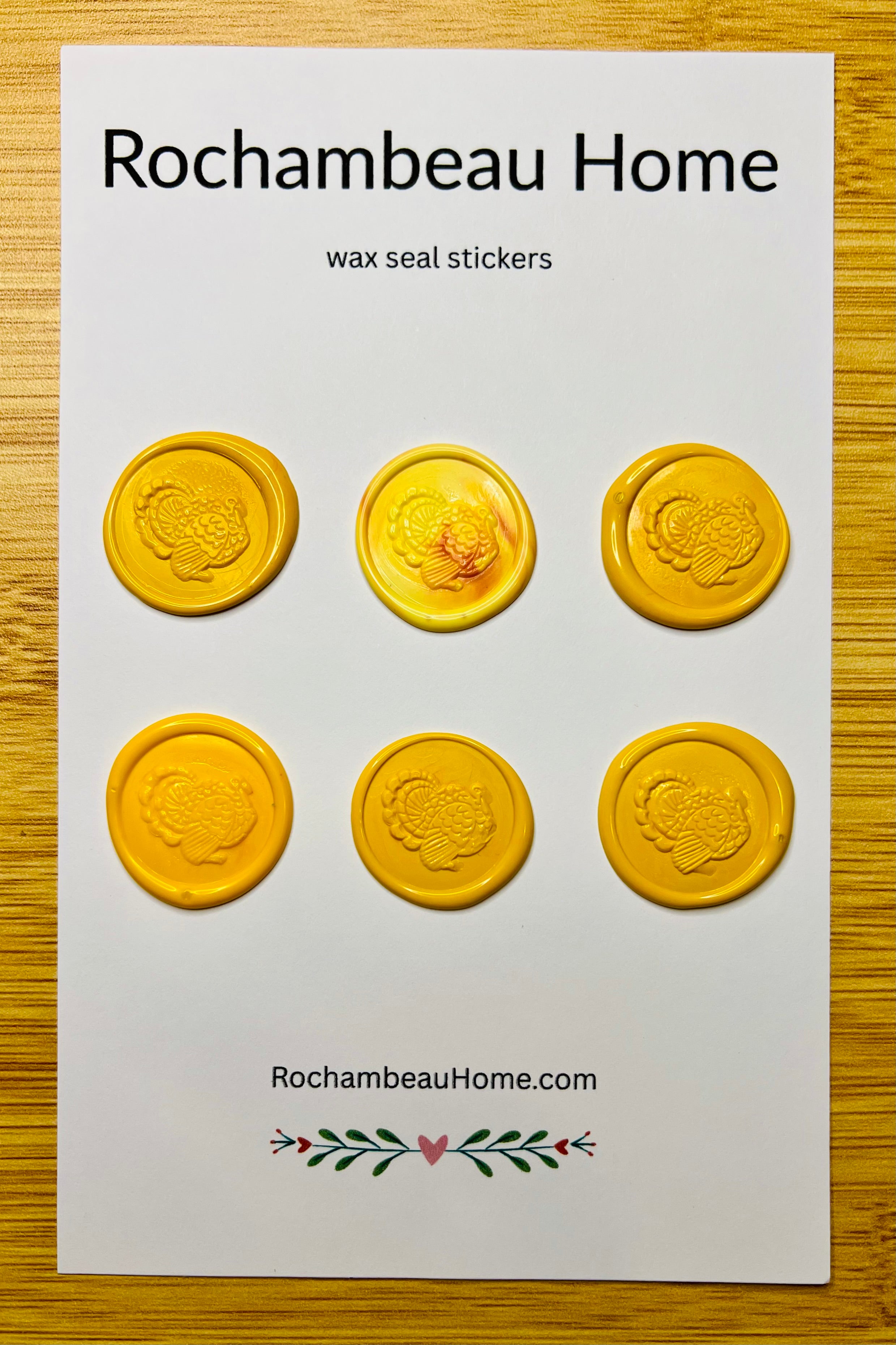 6 pack card of the Festive Turkey Wax Seal Stickers in a yellow theme