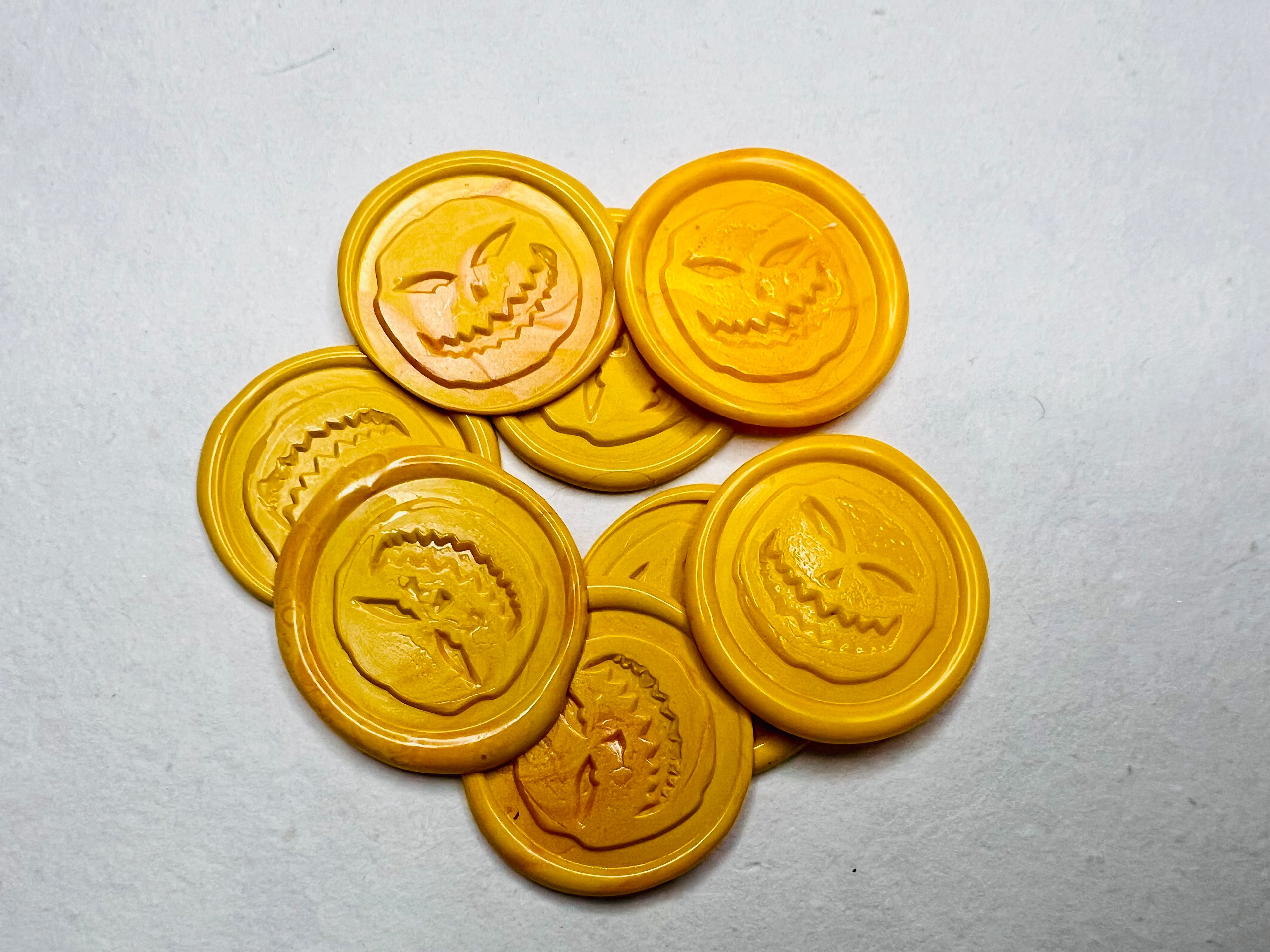 Angry Pumpkin wax seal stickers in a Yellow Theme