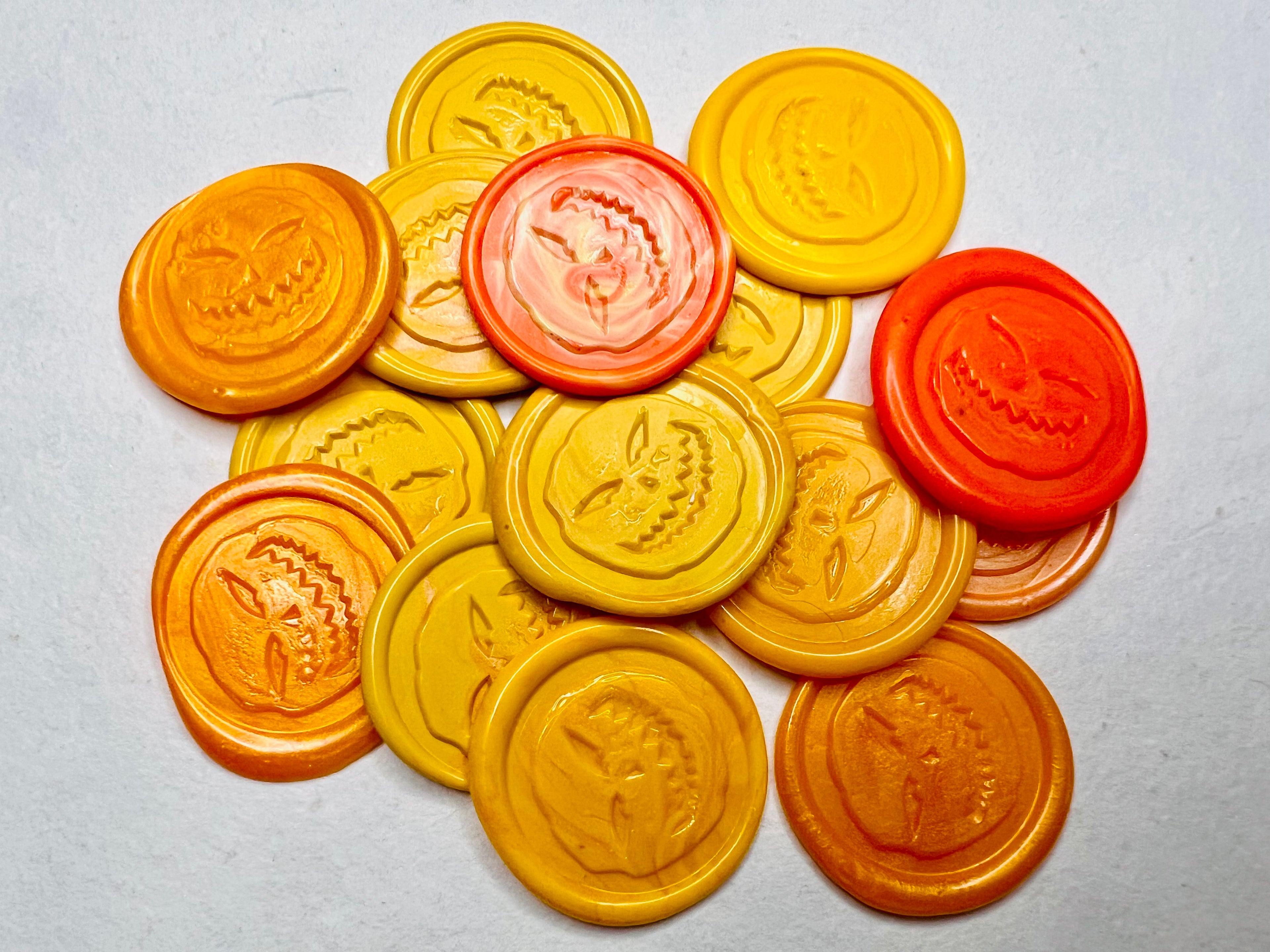 Angry Pumpkin wax seal stickers in an Orange Theme