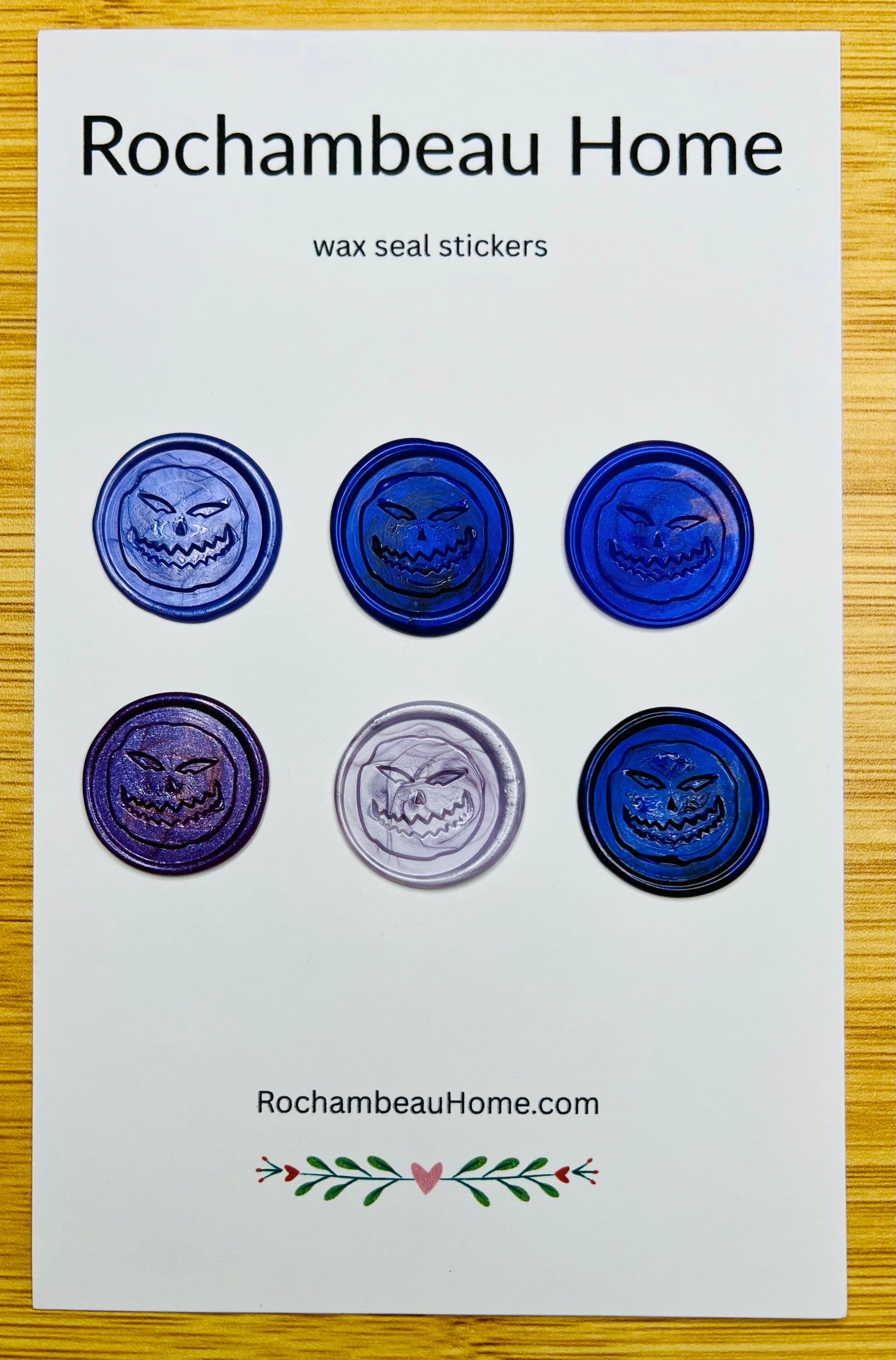 6 Pack Card of Angry Pumpkin wax seal stickers in a Purple Theme