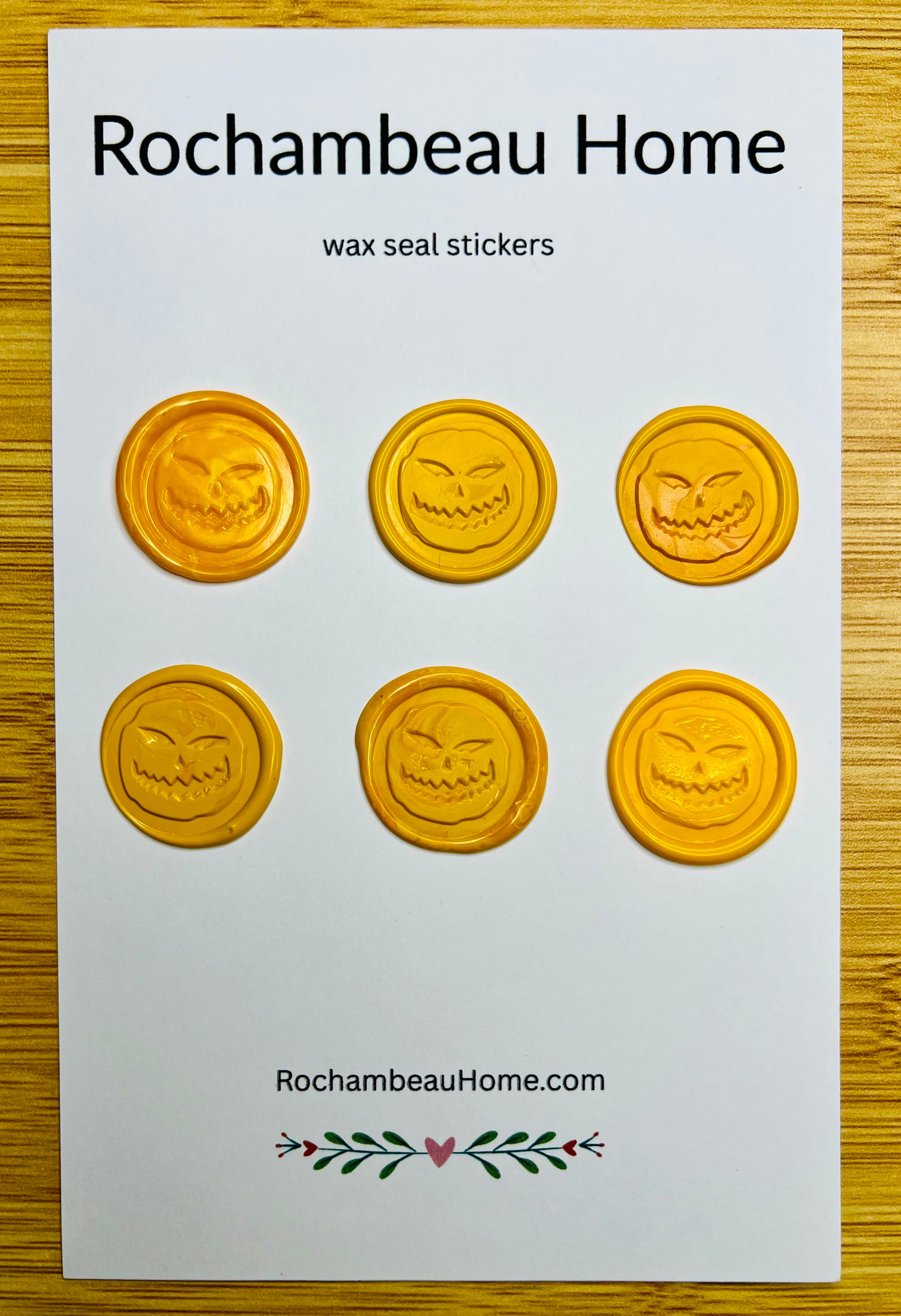 6 Pack Card of Angry Pumpkin wax seal stickers in a Yellow Theme