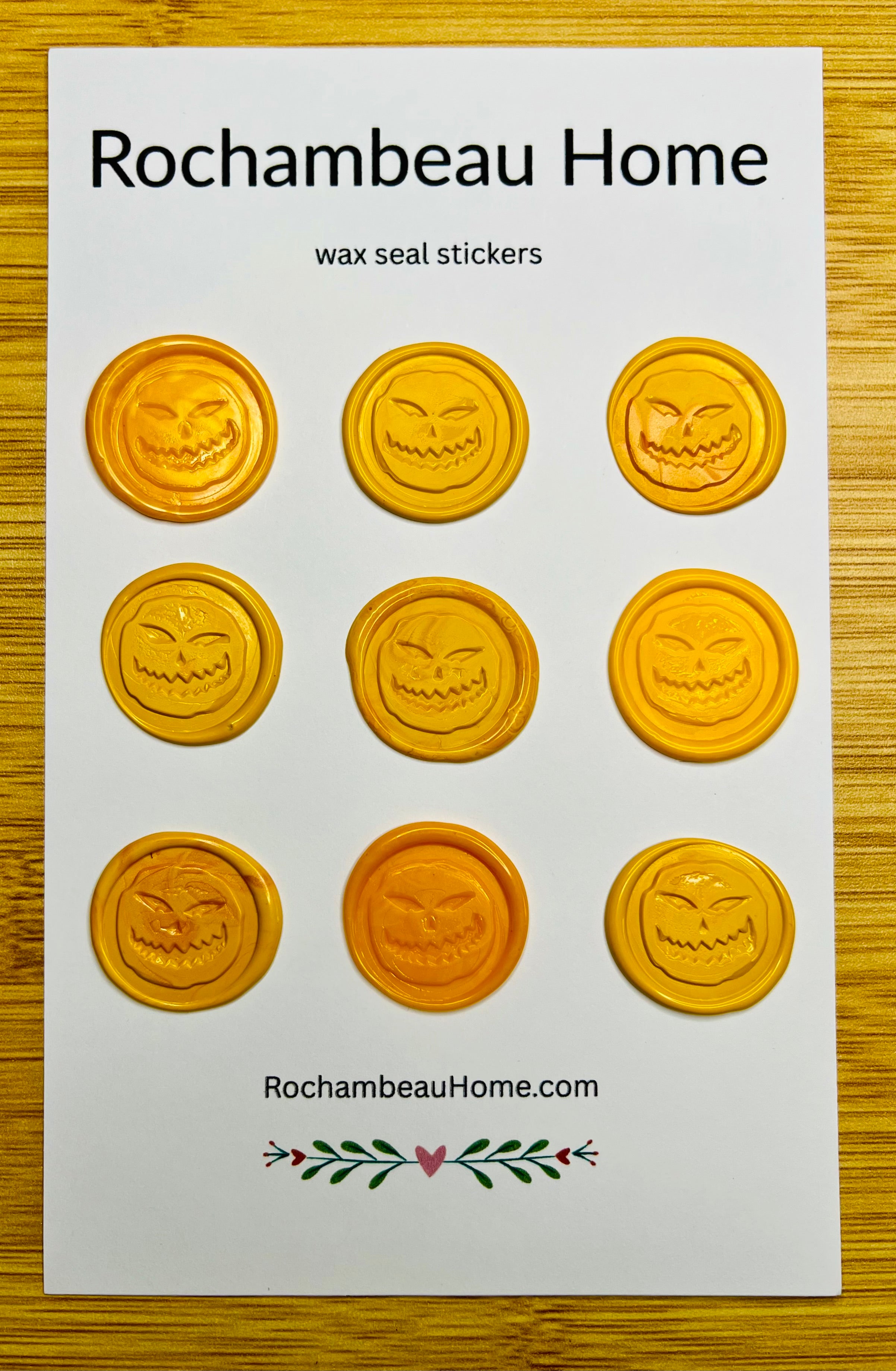 9 Pack Card of Angry Pumpkin wax seal stickers in a Yellow Theme