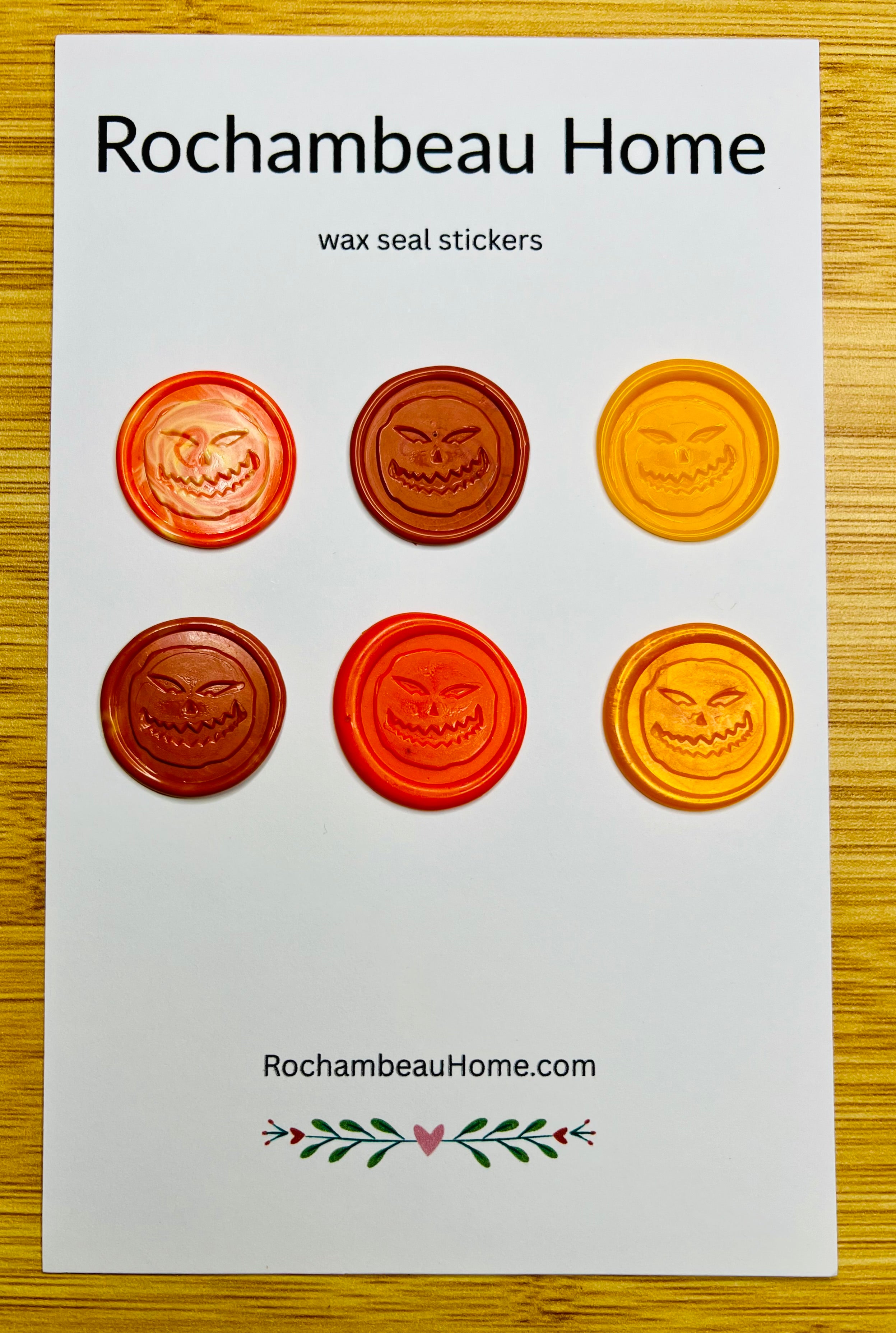 6 Pack Card of Angry Pumpkin wax seal stickers  in an Orange Theme