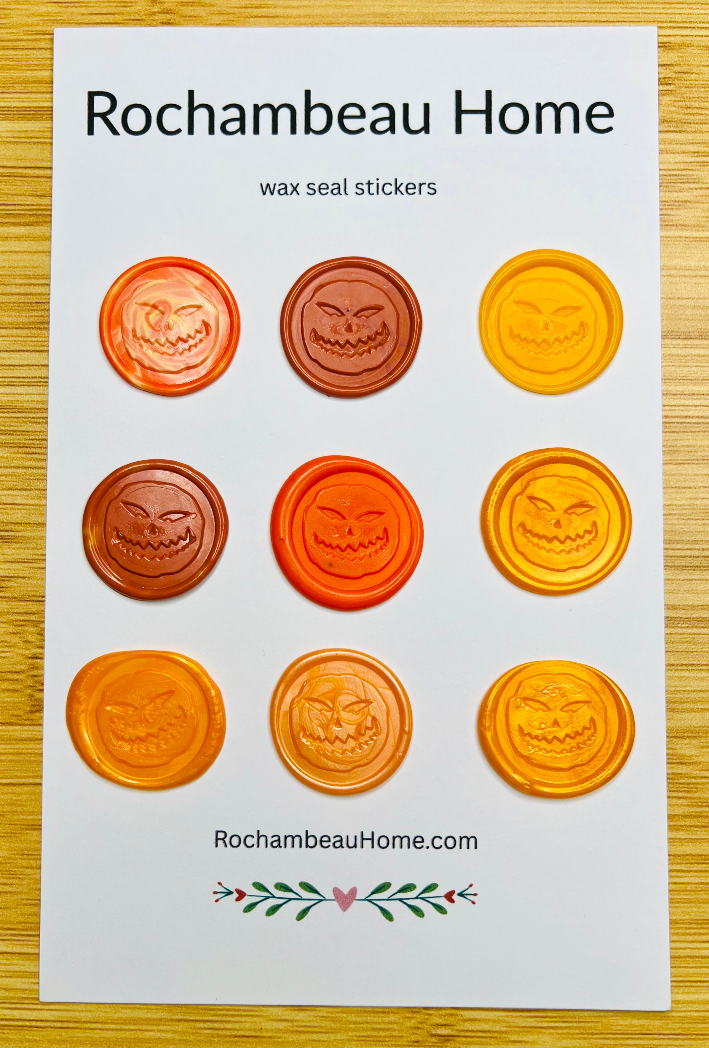 9 Pack Card of Angry Pumpkin wax seal stickers in a Orange Theme