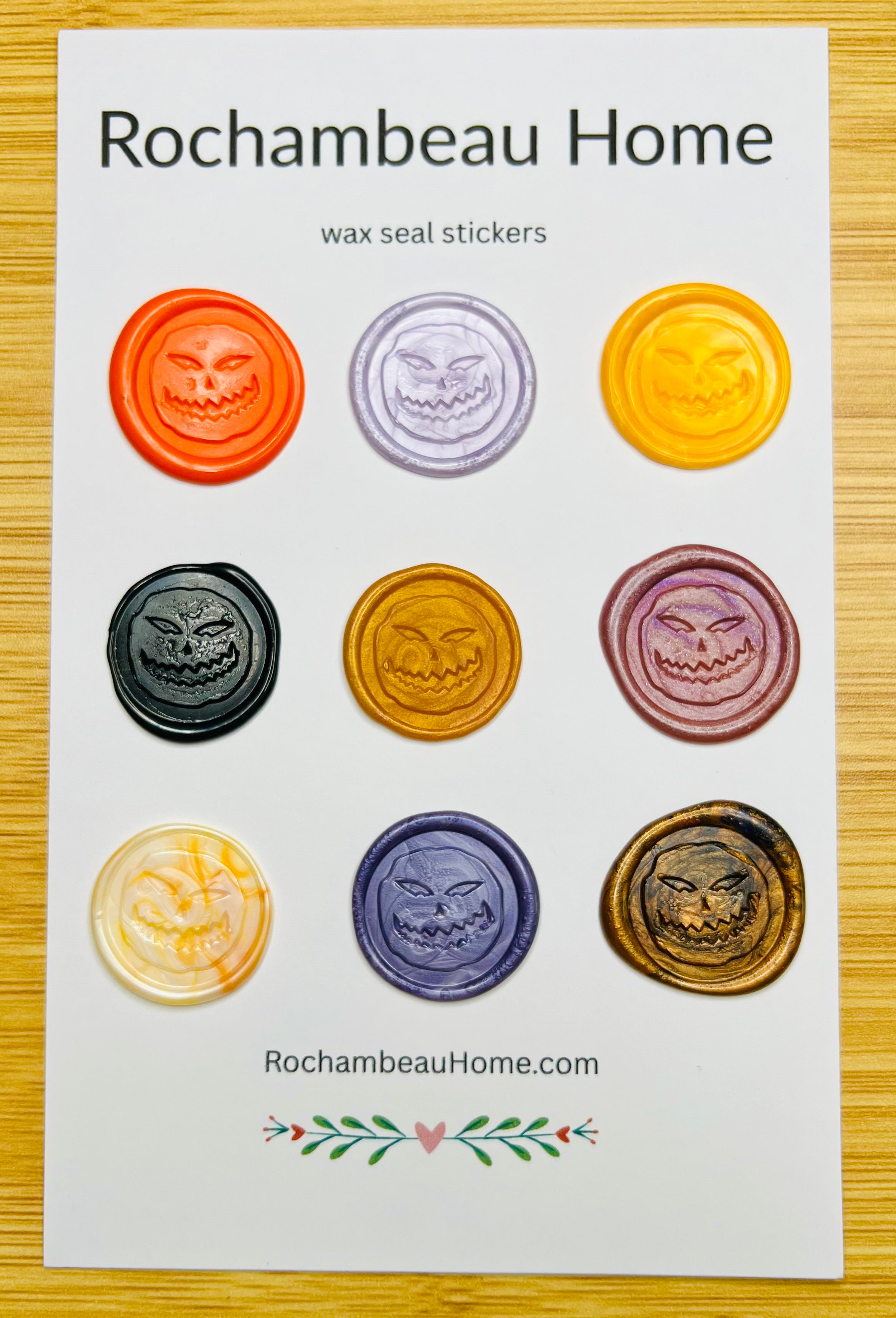 9 Pack Card of Angry Pumpkin wax seal stickers in a Multicolor Theme