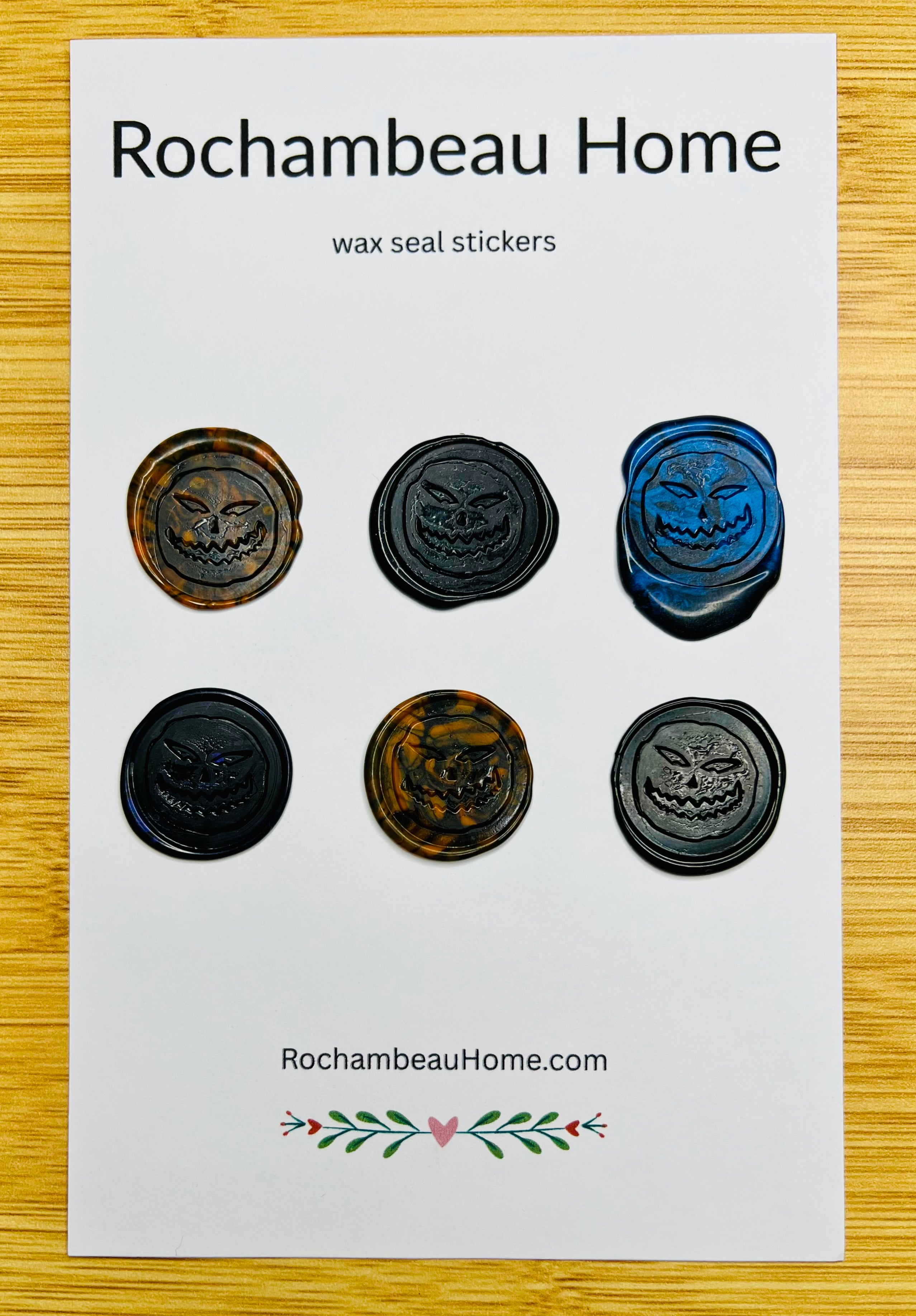 6 Pack Card of Angry Pumpkin wax seal stickers in a Black Combination Theme