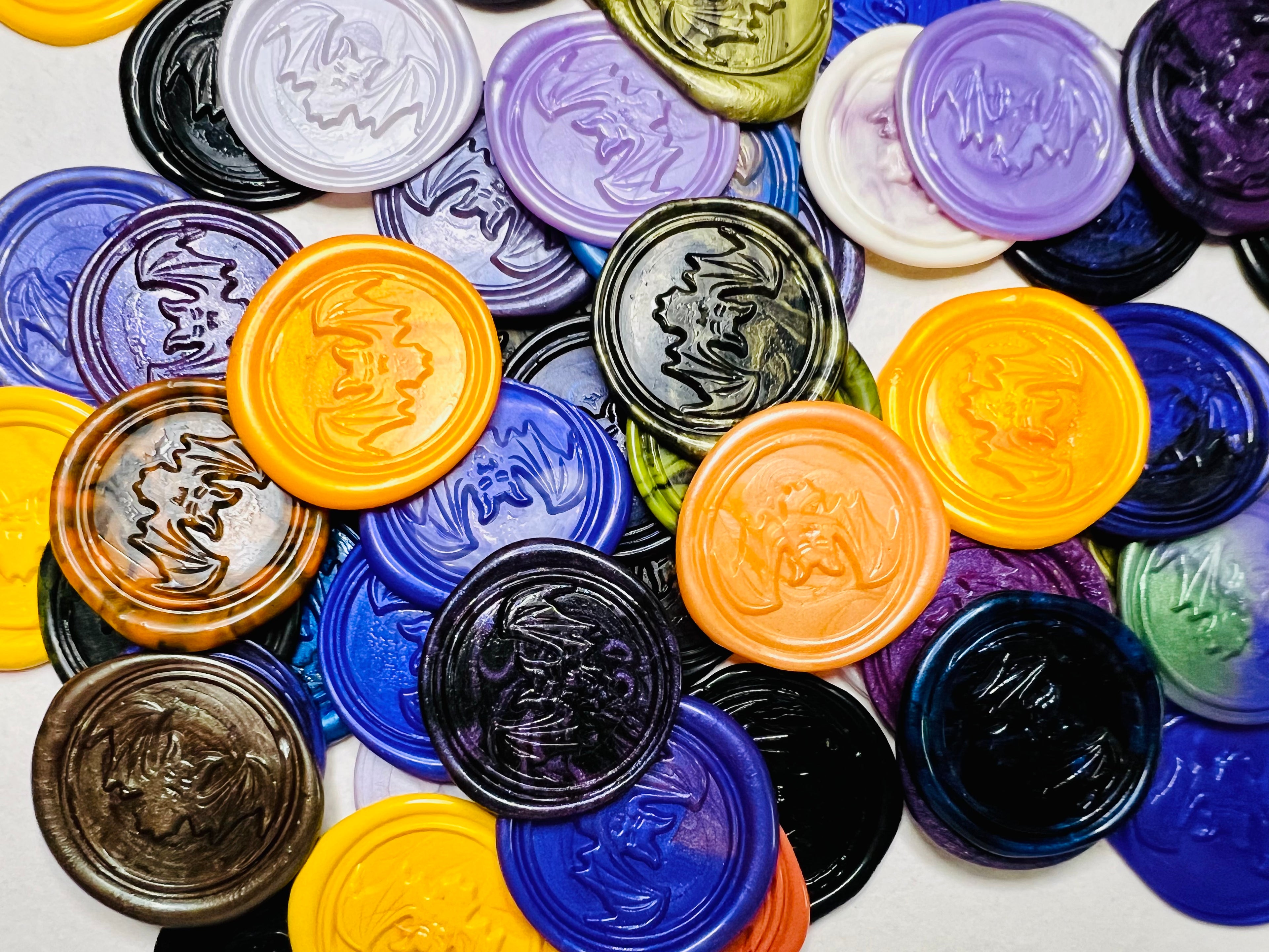 Cute Spooky Bat Wax Seal Stickers in various colors for the perfect party essential 