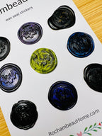 Fun Bat embossed wax seal stickers on a sheet 'Rochambeau Home' display card