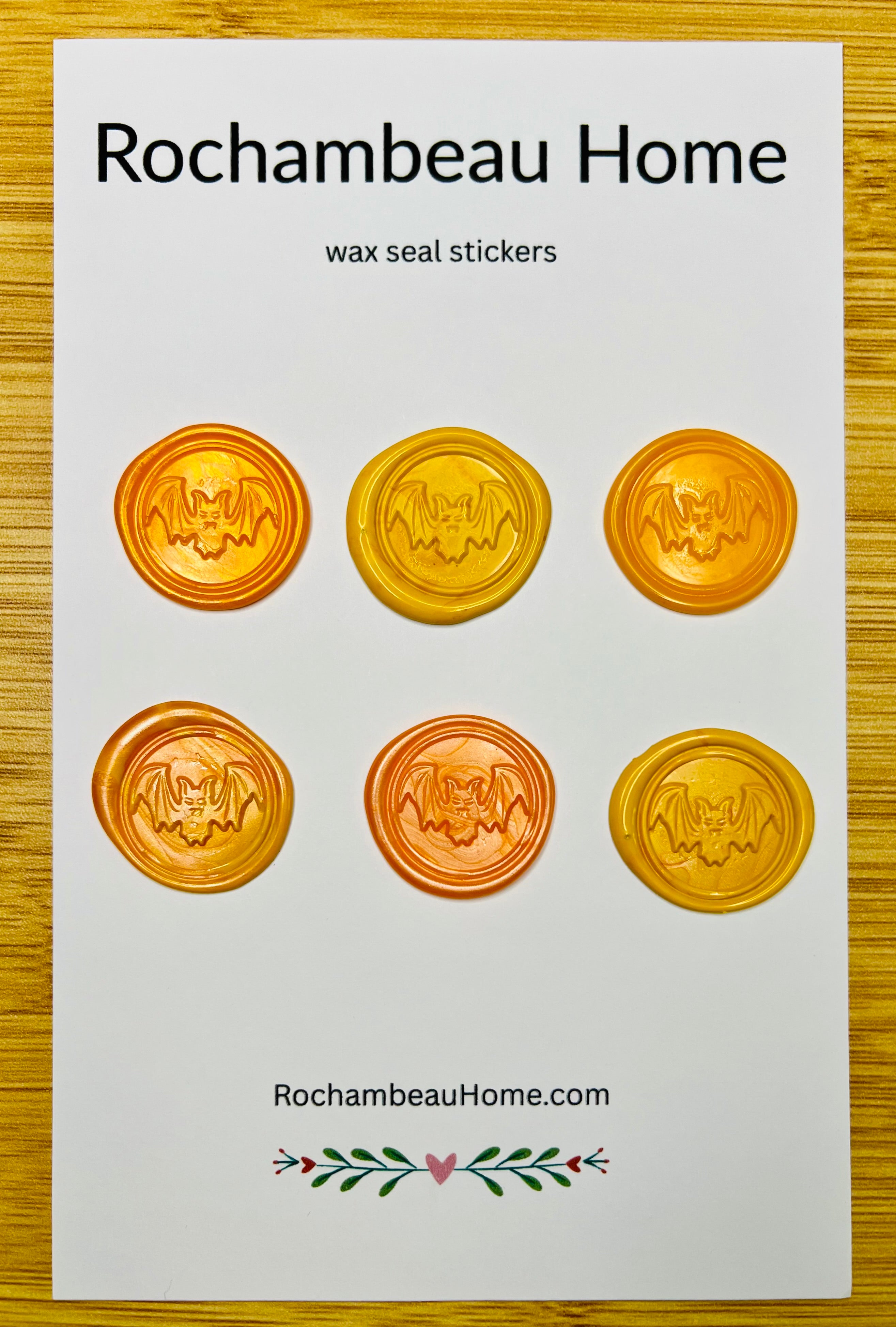 6 Pack Card of Spooky Bat Wax Seal Stickers in a Yellow & Orange Combination Theme