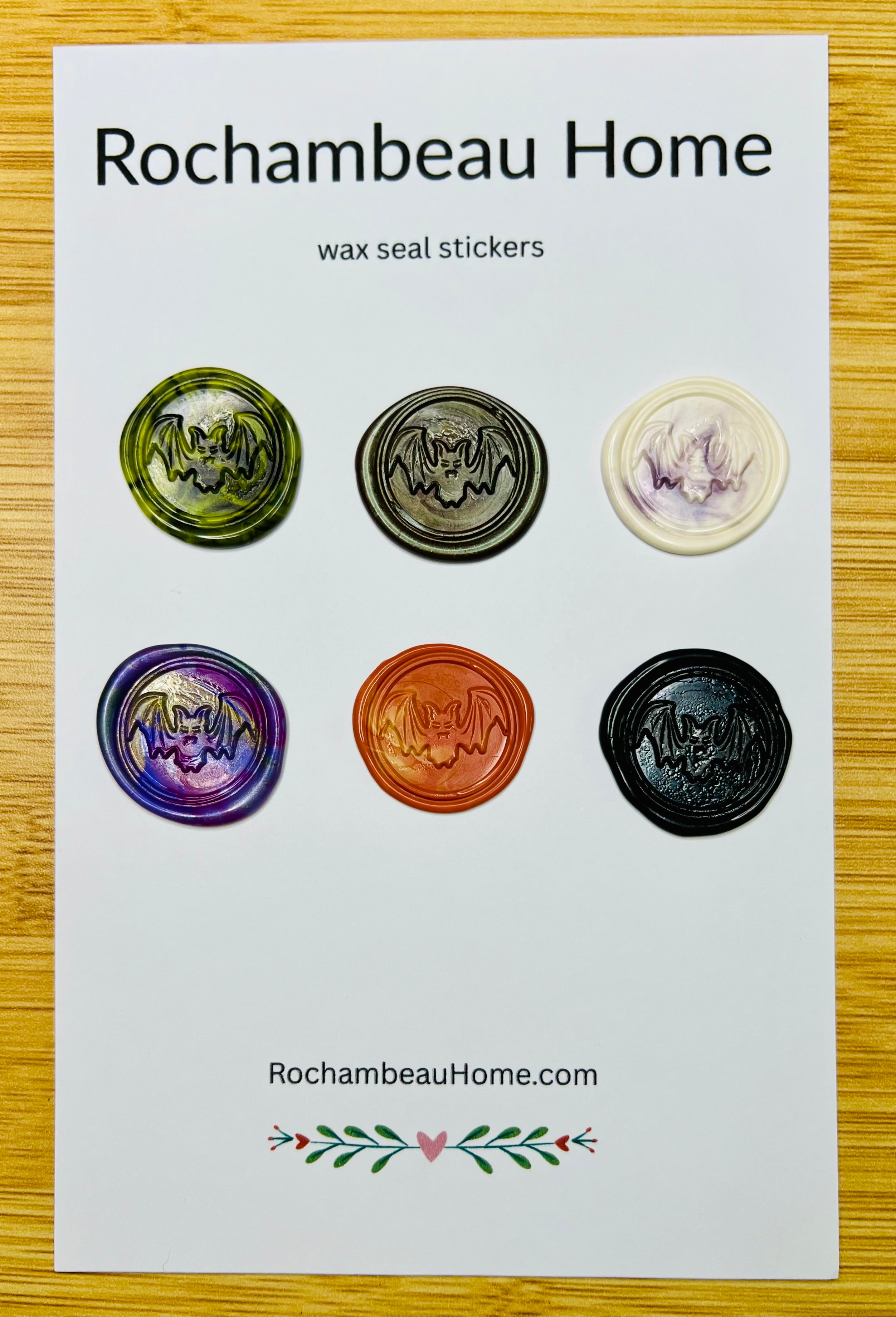 6 Pack Card of Spooky Bat Wax Seal Stickers in a Multicolor Theme