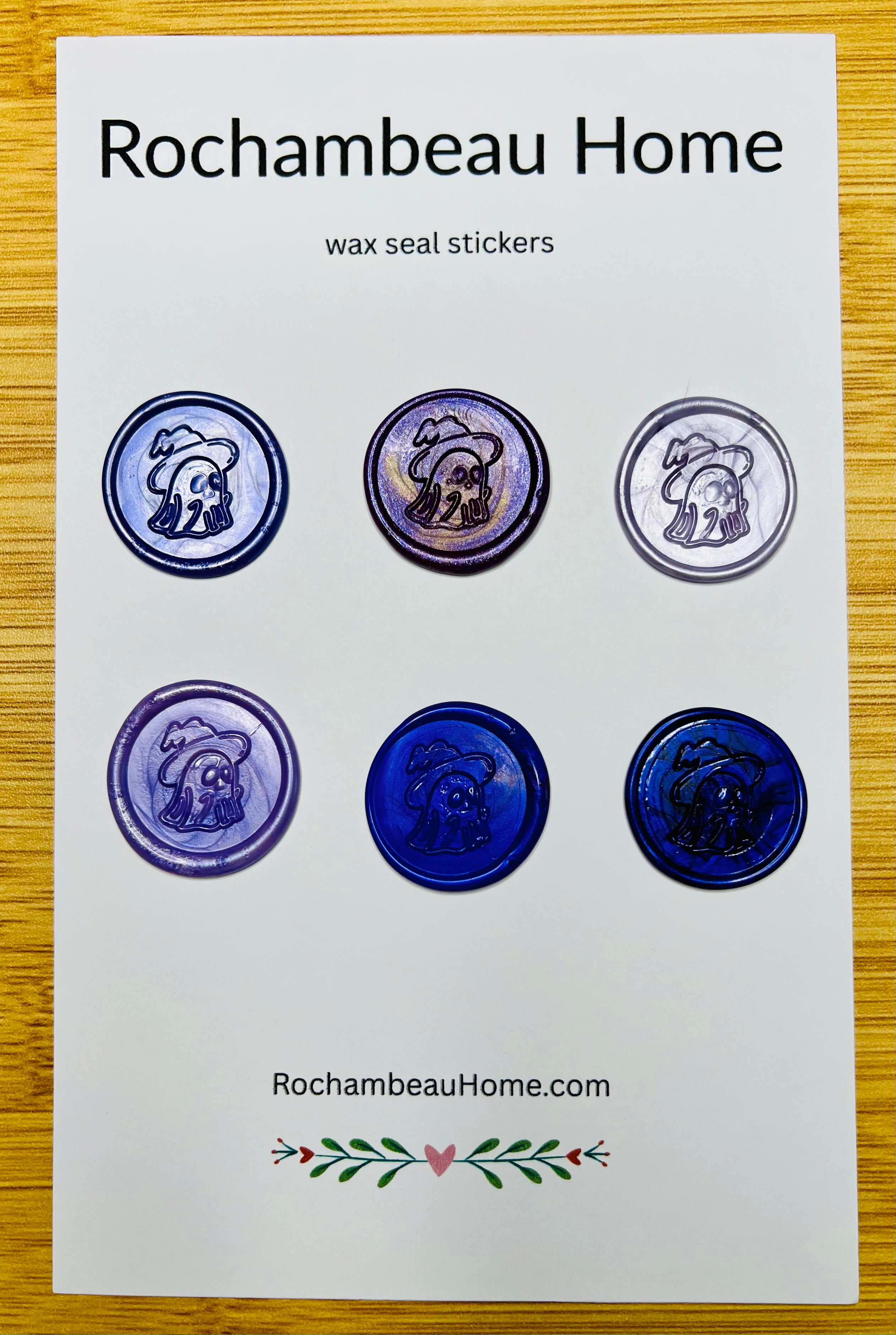 6 Pack Card of the Spooky Ghost Wax Seal Stickers in a Purple Theme