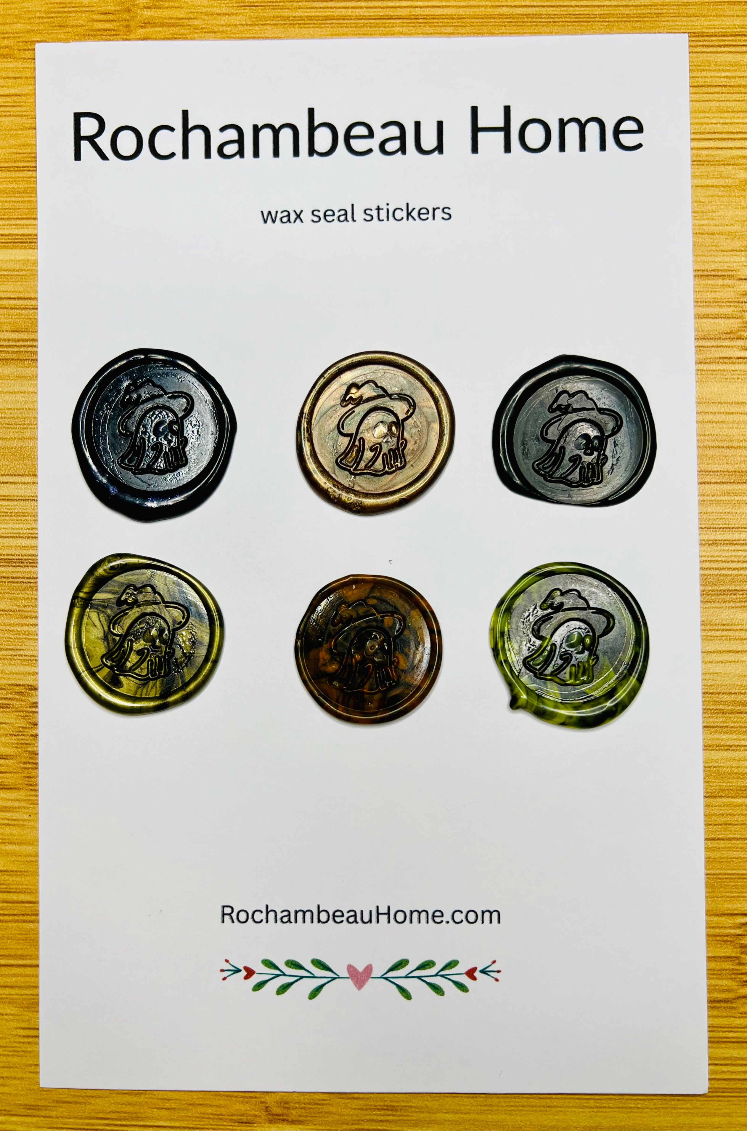 6 Pack Card of the Spooky Ghost Wax Seal Stickers in a Black & Color Combination Theme