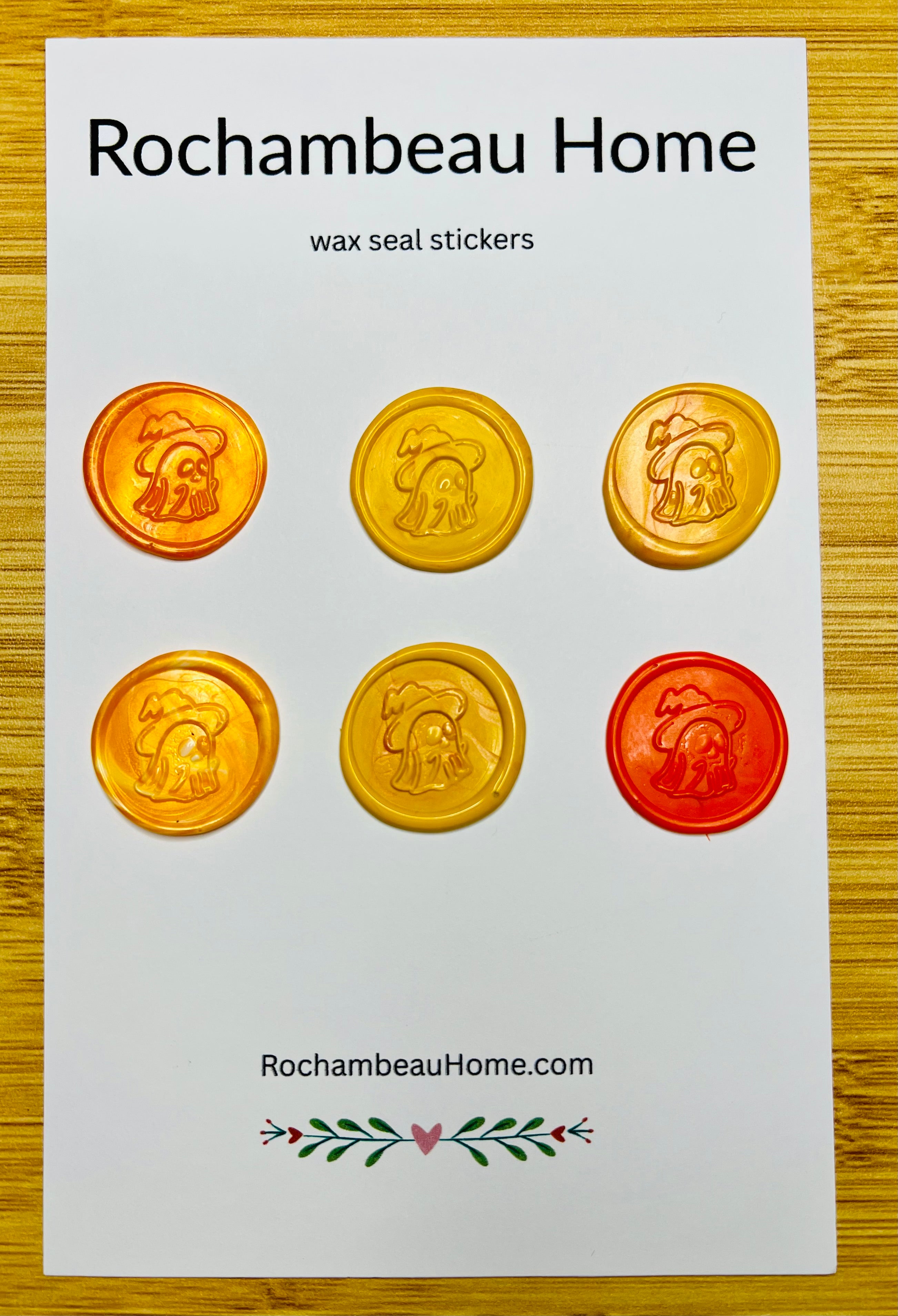 6 Pack Card of the Spooky Ghost Wax Seal Stickers in a the Yellow & Orange Theme
