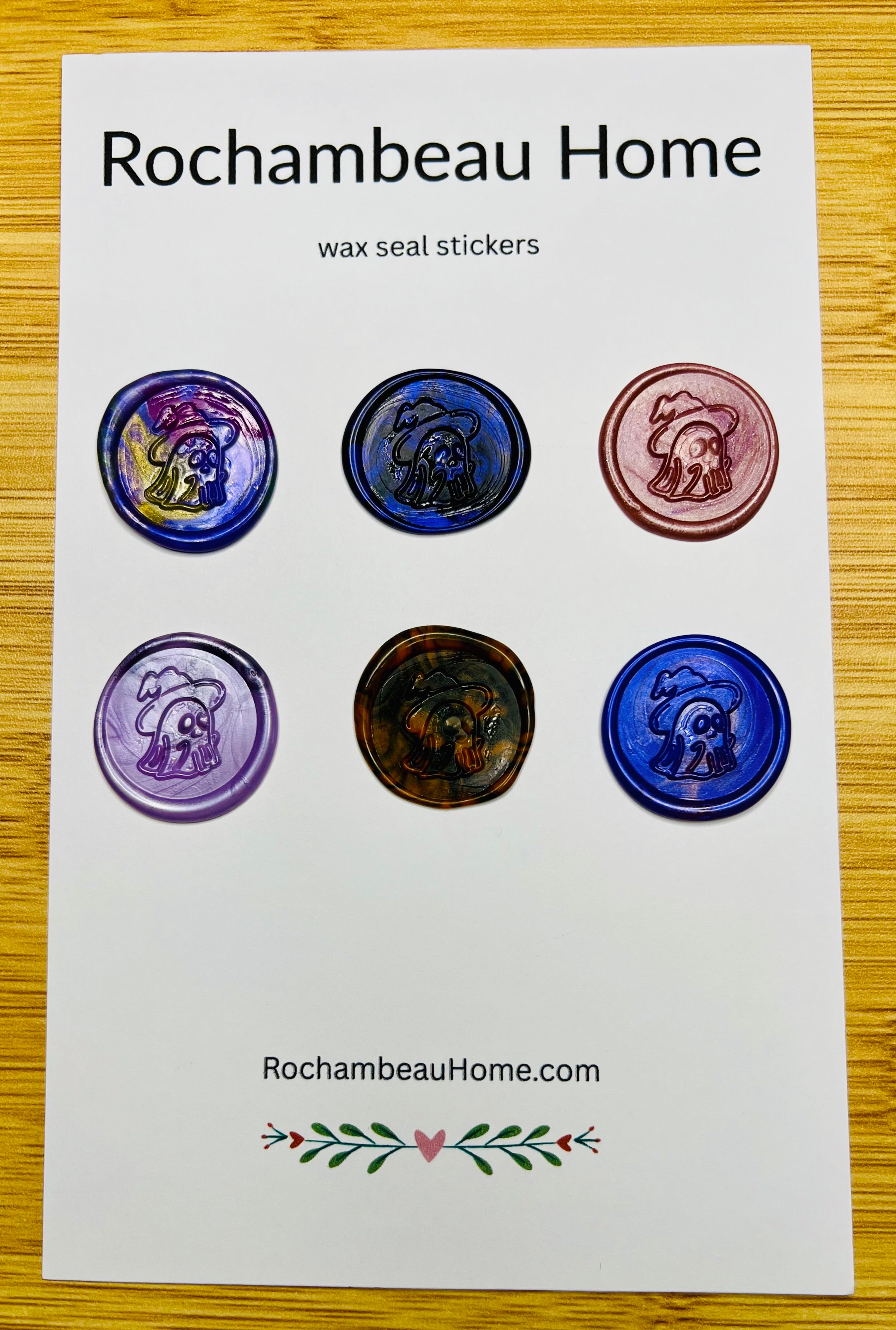 6 Pack Card of the Spooky Ghost Wax Seal Stickers in a Multicolor Theme