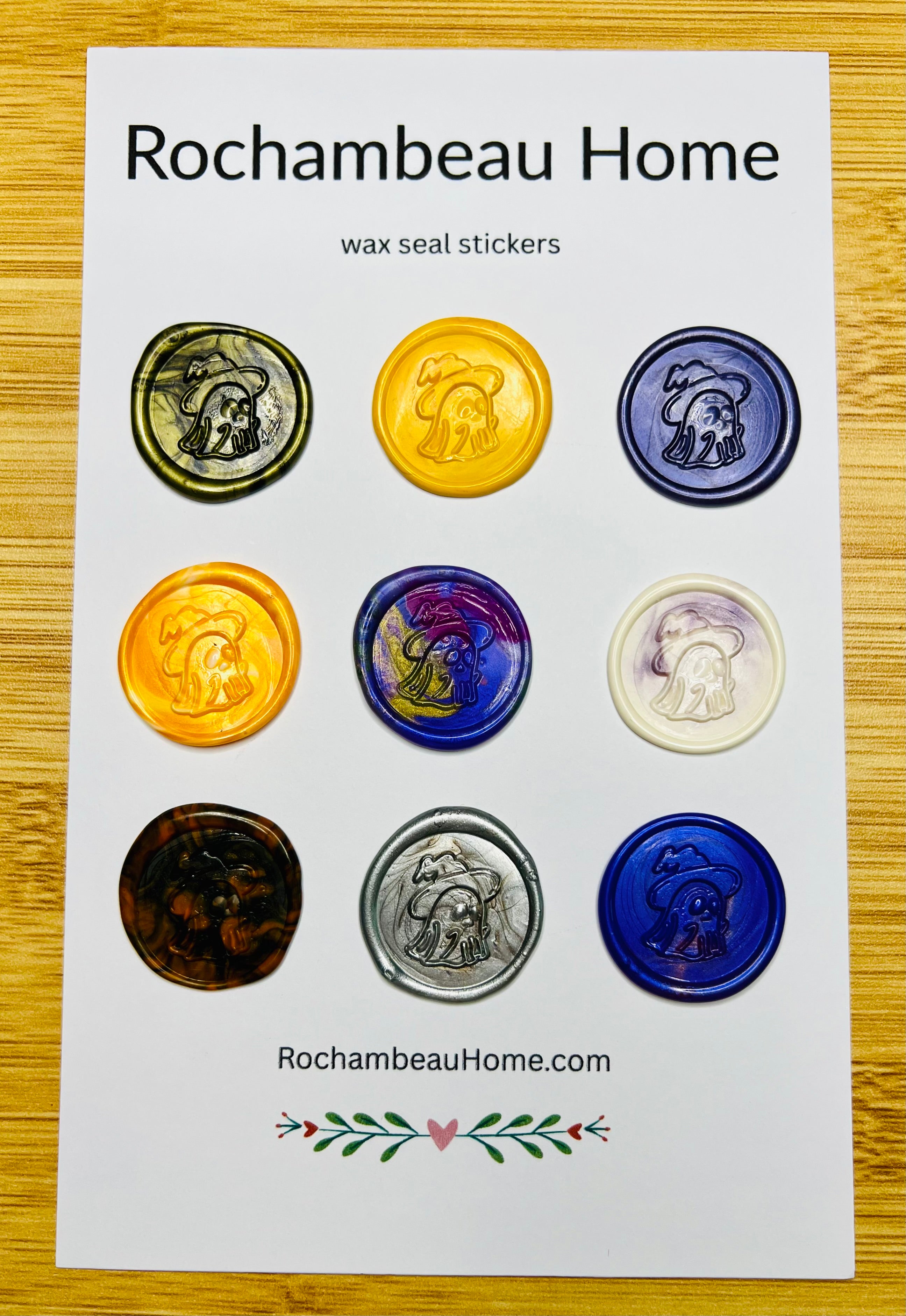 9 Pack Card of the Spooky Ghost Wax Seal Stickers in a Multicolor Theme