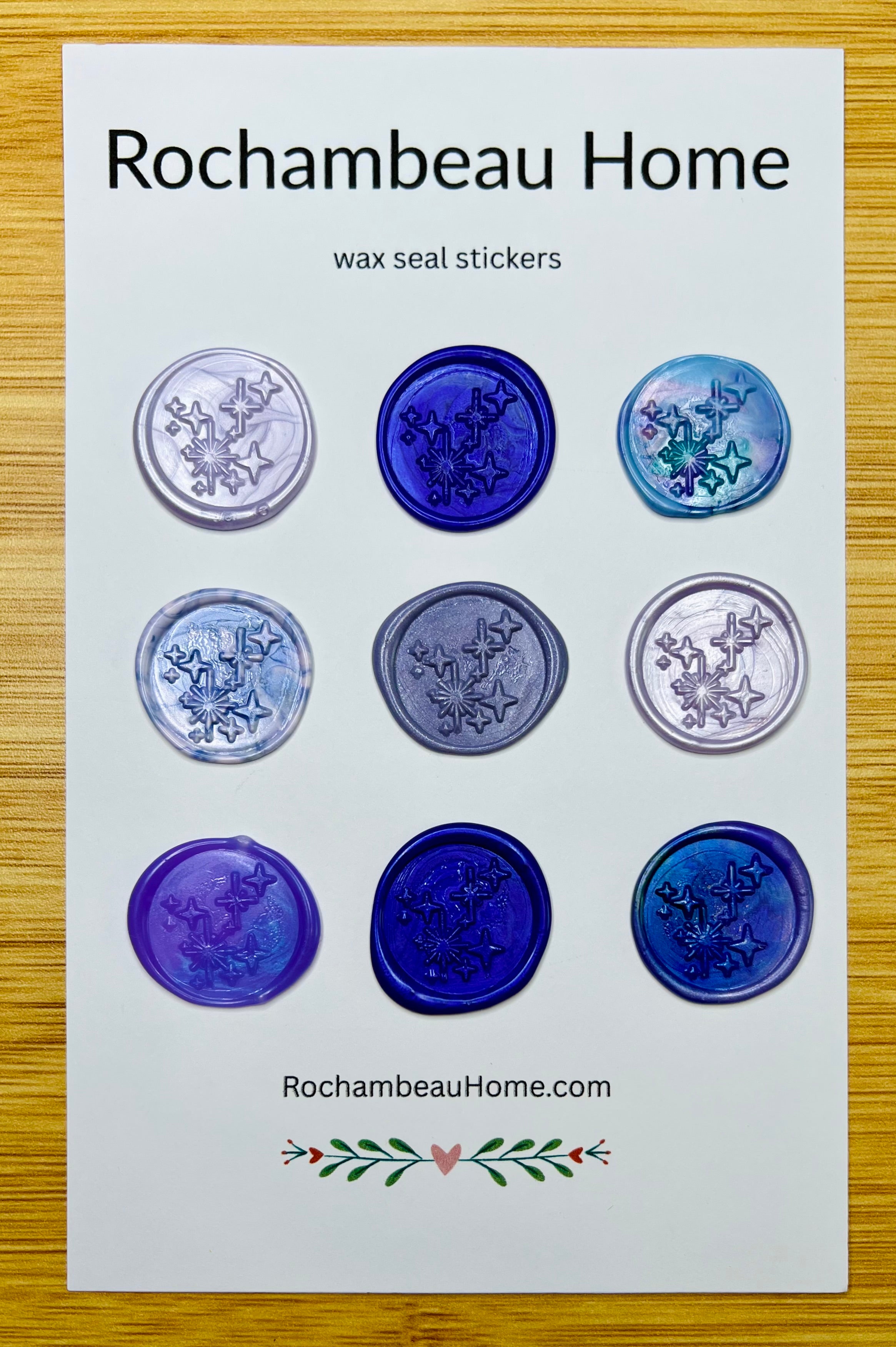 9 Pack Card of the Bright Star Constellation Wax Seal Stickers in a Purple Theme