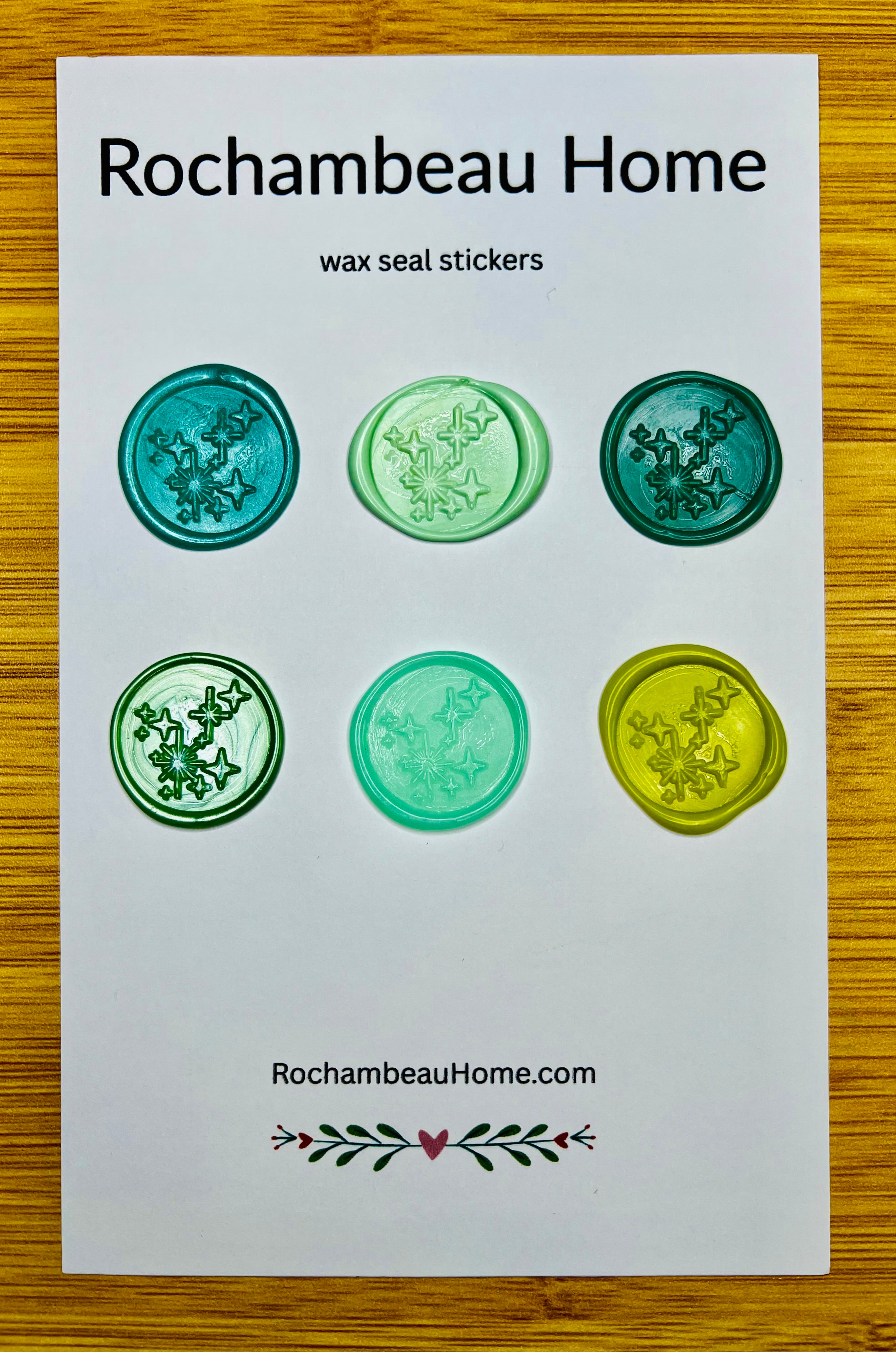 6 Pack Card of the Bright Star Constellation Wax Seal Stickers in a Green Theme