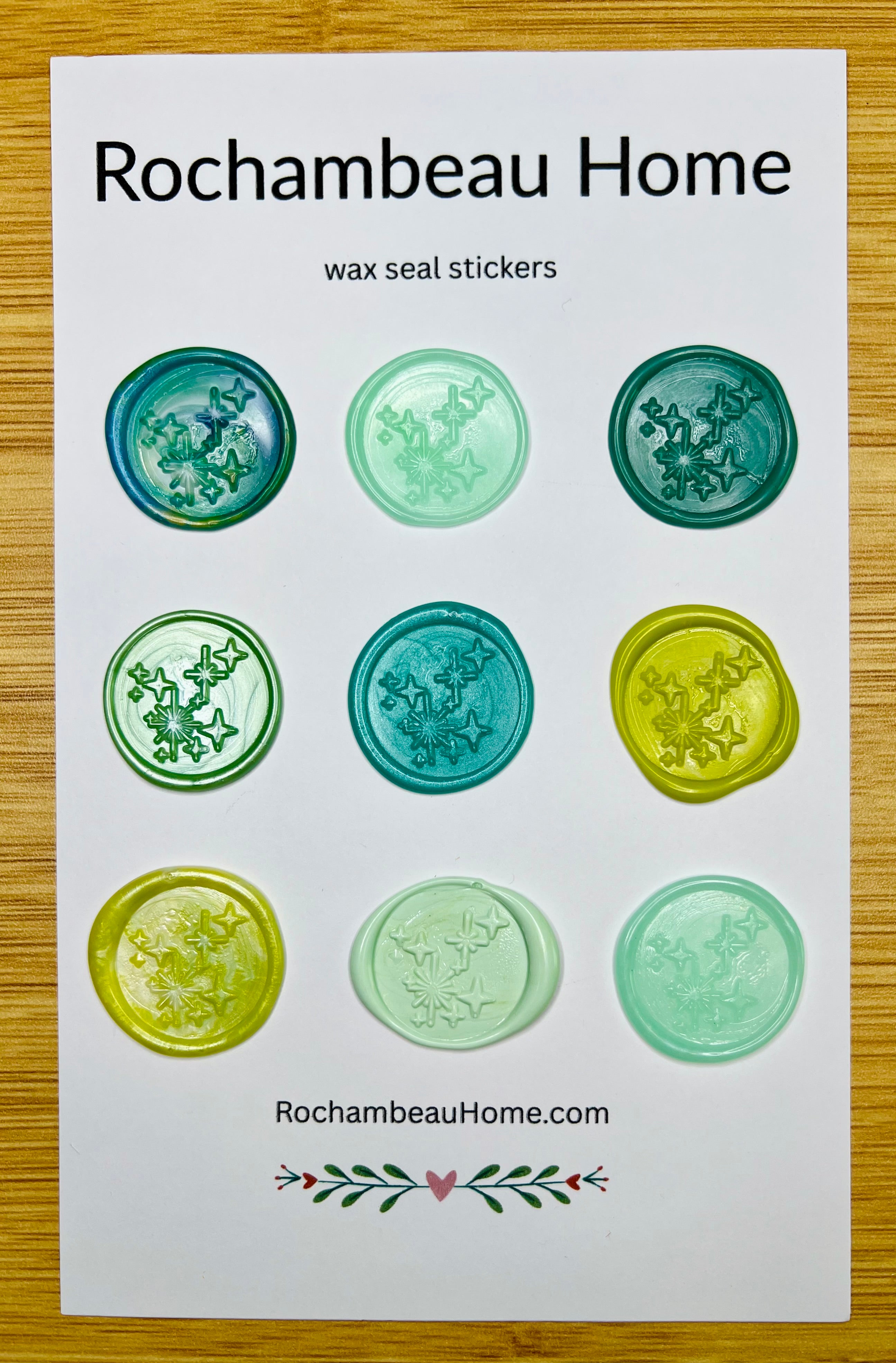9 Pack Card of the Bright Star Constellation Wax Seal Stickers in a Green Theme