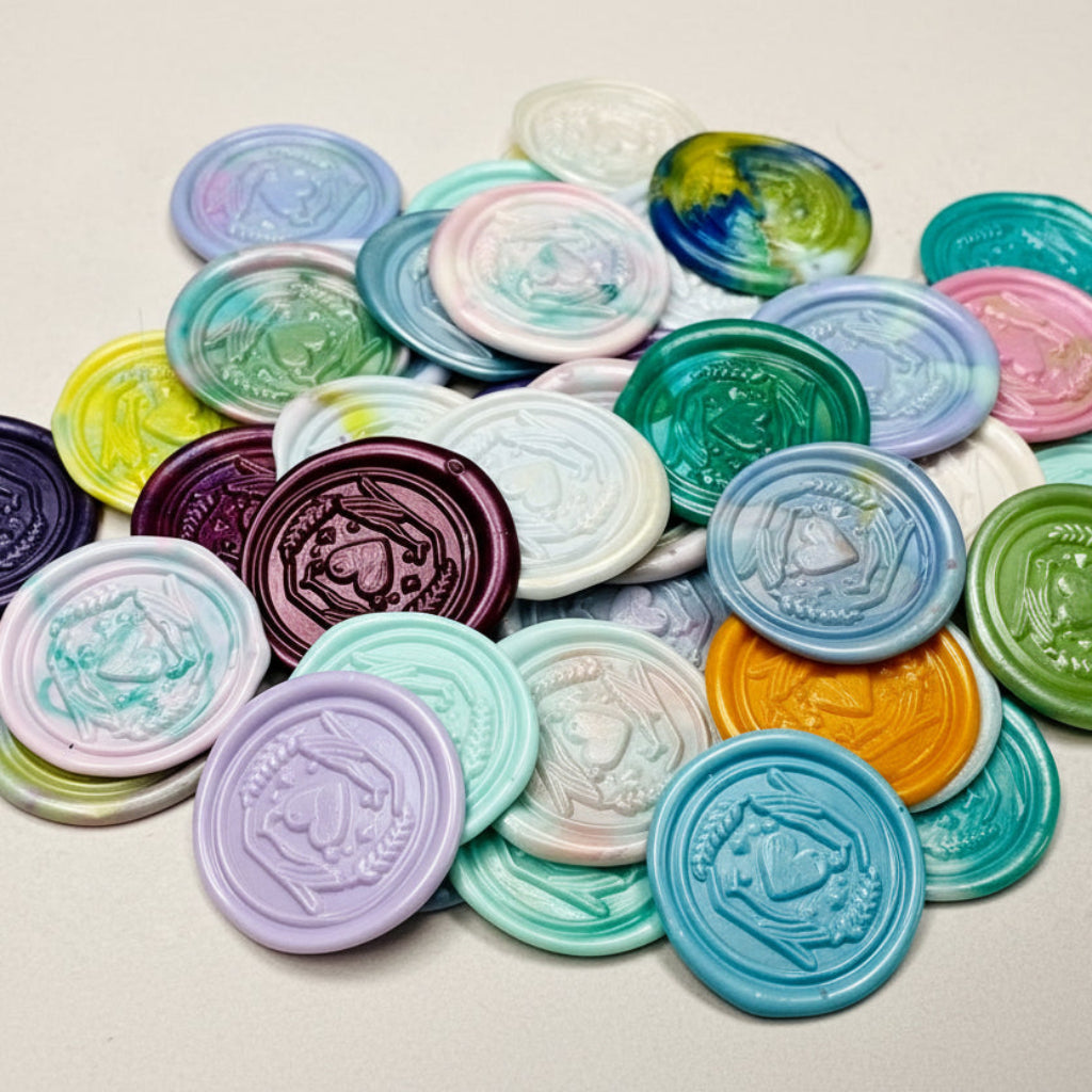 Each wax seal is made from recycled wax to capture a "one of a kind" wax seal sticker for every card