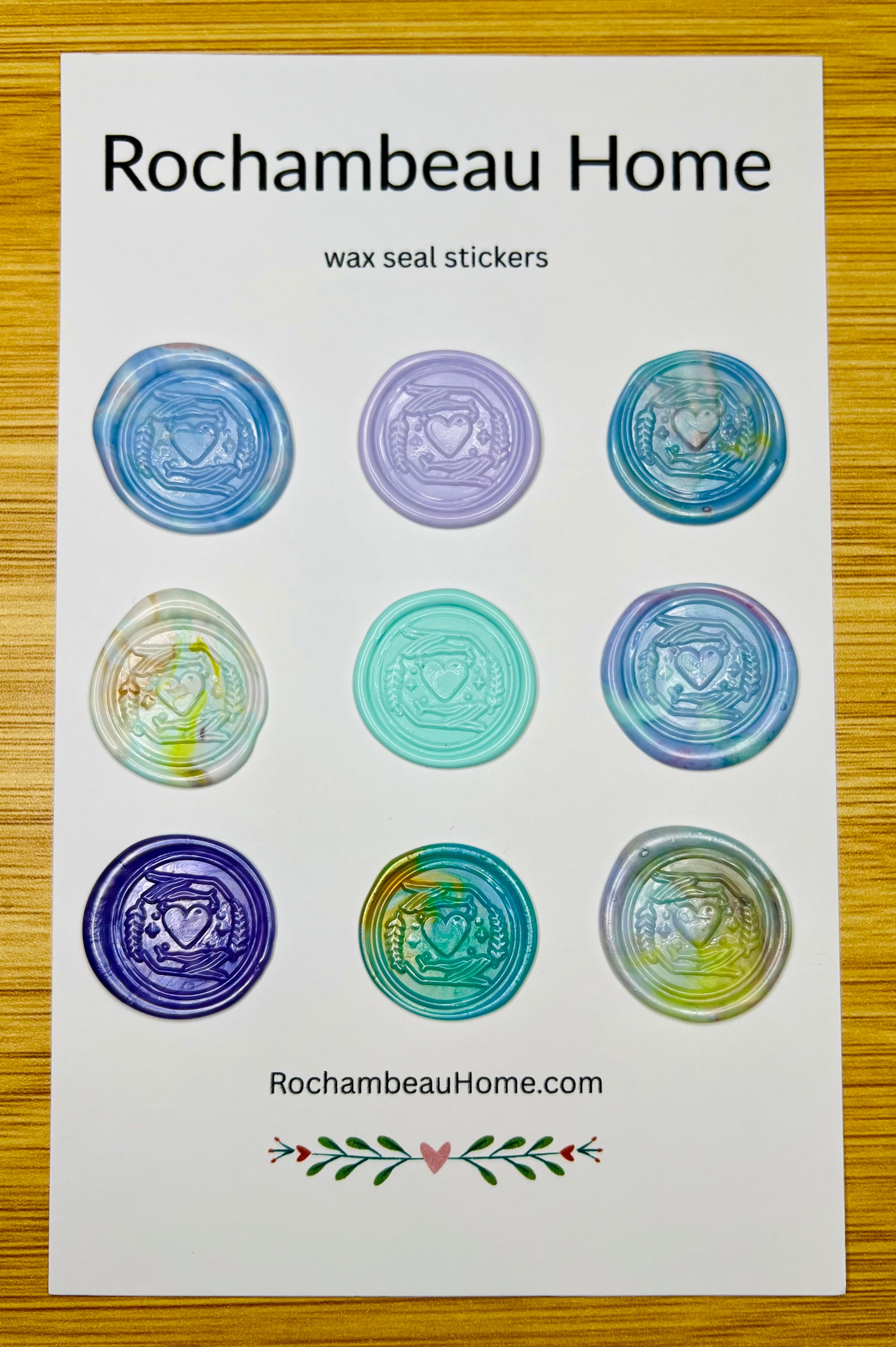 9 Pack  Card of Heart & Hand Wax Seal Stickers in various colors