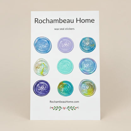 9 Pack  Card of Heart & Hand Wax Seal Stickers created by Rochambeau Home in various colors
