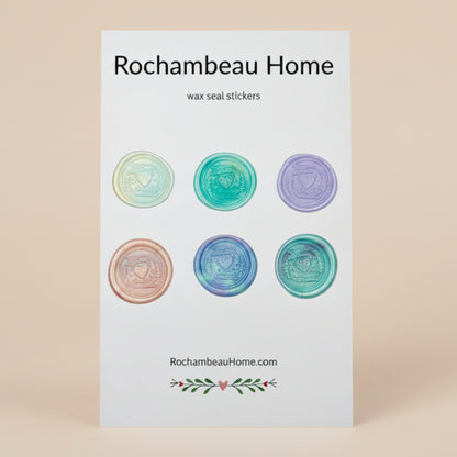 6 Pack Card of the Heart & Hand Wax Seal Stickers created by Rochambeau Home in various colors