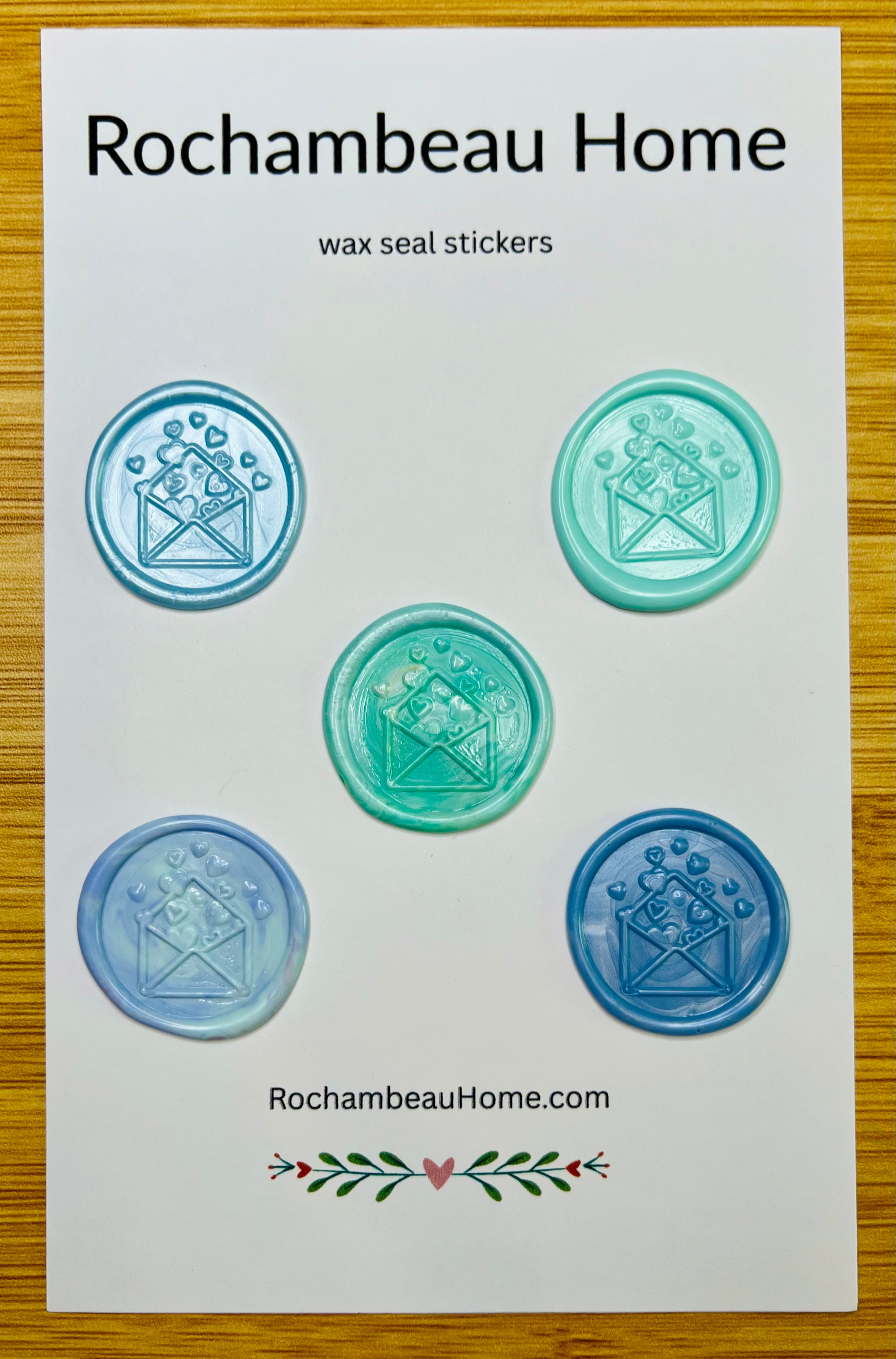 Big Heart Envelope Wax Seal Stickers in a Blue Theme