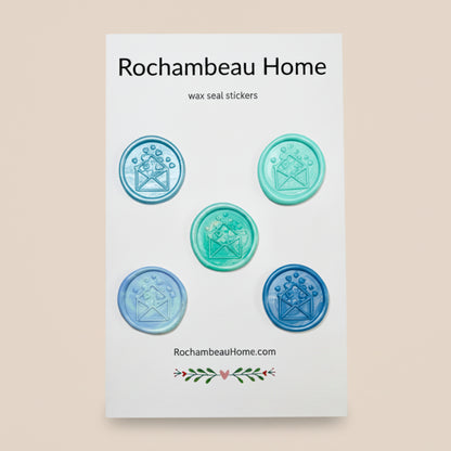 Big Heart Envelope Wax Seal Stickers created by Rochambeau Home in a Blue Theme