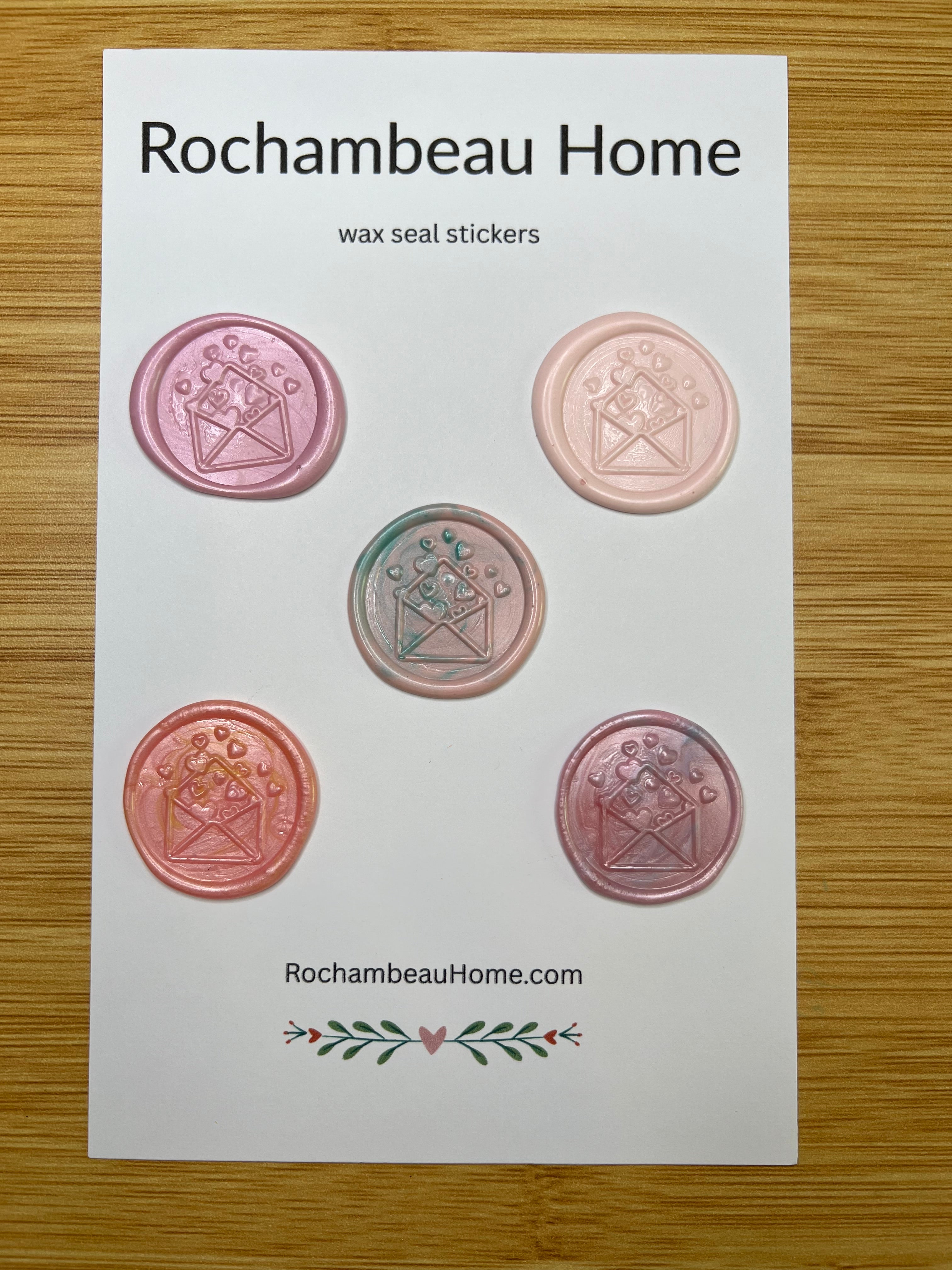 Big Heart Envelope Wax Seal Stickers in a Pink Theme