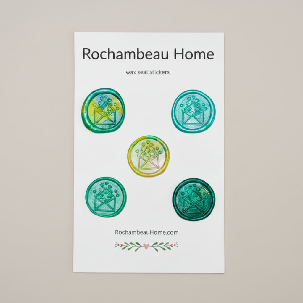 Big Heart Envelope Wax Seal Stickers created by Rochambeau Home in a green Theme