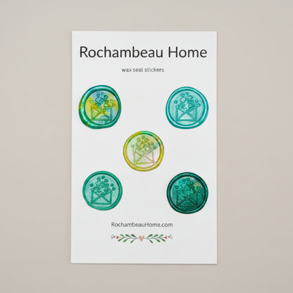 Big Heart Envelope Wax Seal Stickers created by Rochambeau Home in a green Theme