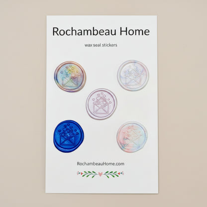 Big Heart Envelope Wax Seal Stickers created by Rochambeau Home in a Multicolor Theme of pink, gold, and blue wax