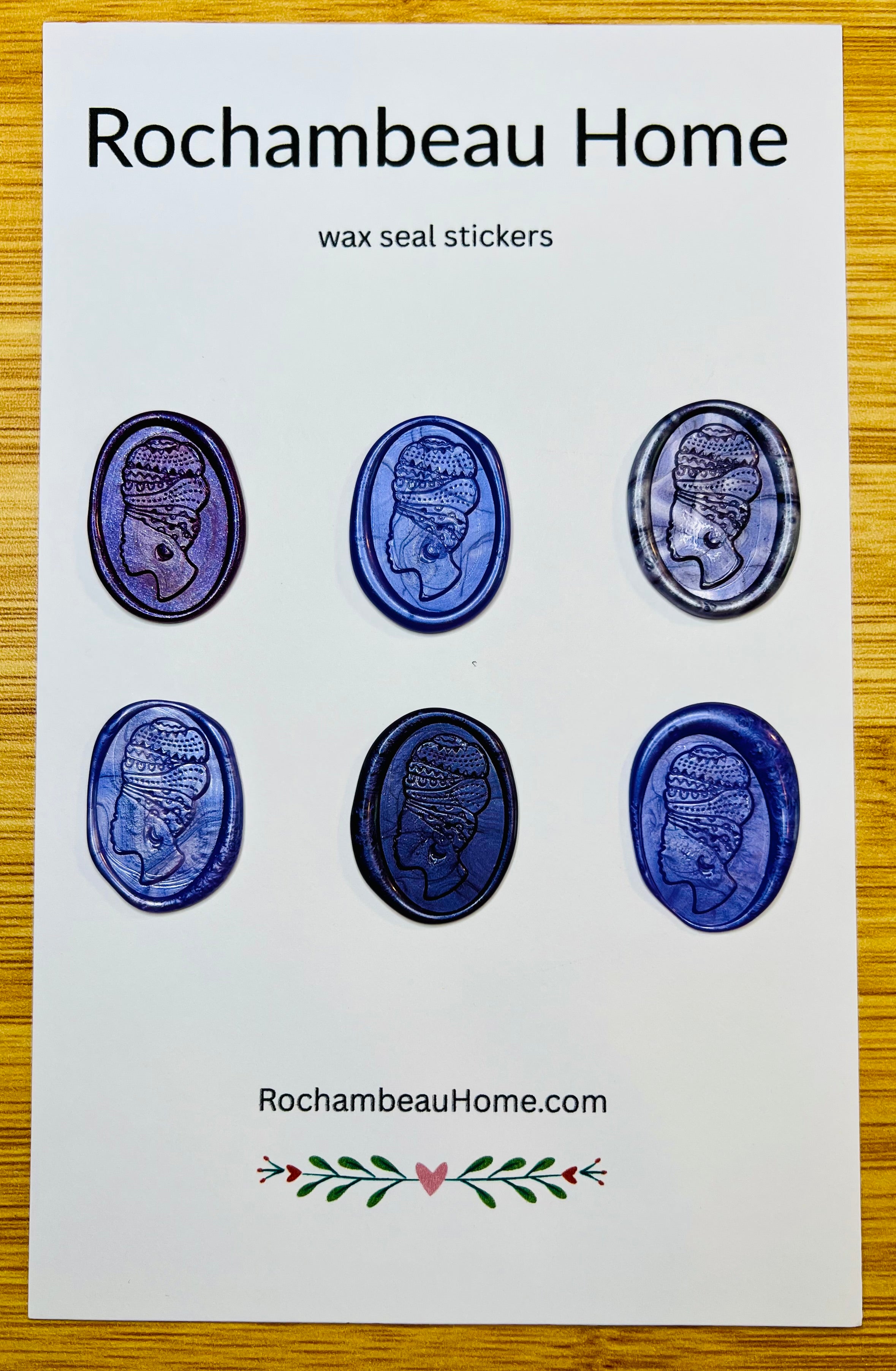 6 Pack Card of the Heritage Headwrap Wax Seal Stickers in a Purple Theme