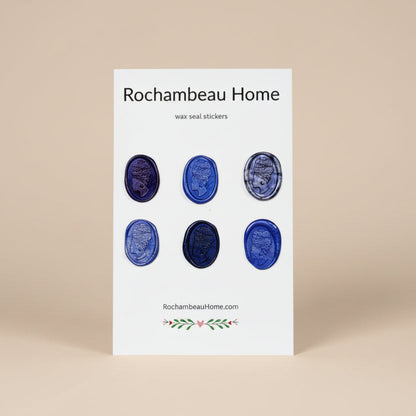 6 Pack Card of the Heritage Headwrap Wax Seal Stickers created by Rochambeau Home in a Purple Theme