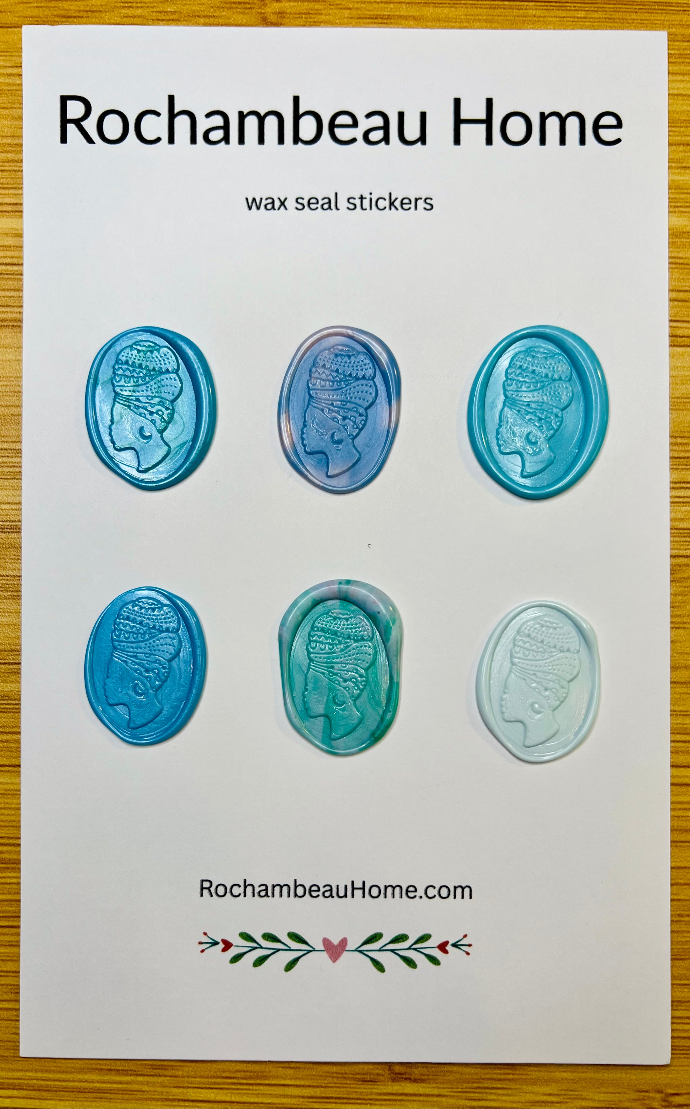 6 Pack Card of the Heritage Headwrap Wax Seal Stickers in a Blue Theme