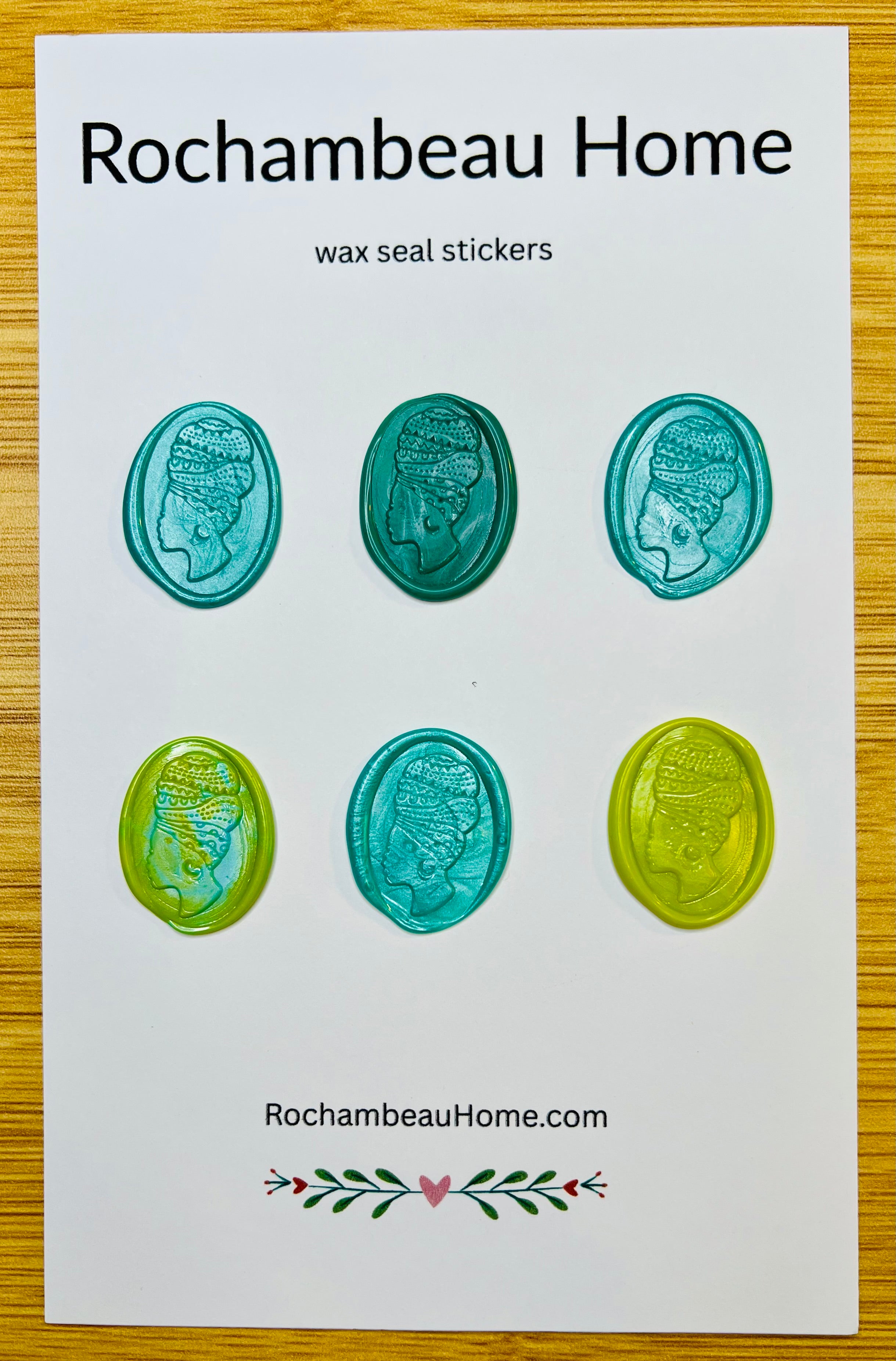 6 Pack Card of the Heritage Headwrap Wax Seal Stickers in a Green Theme